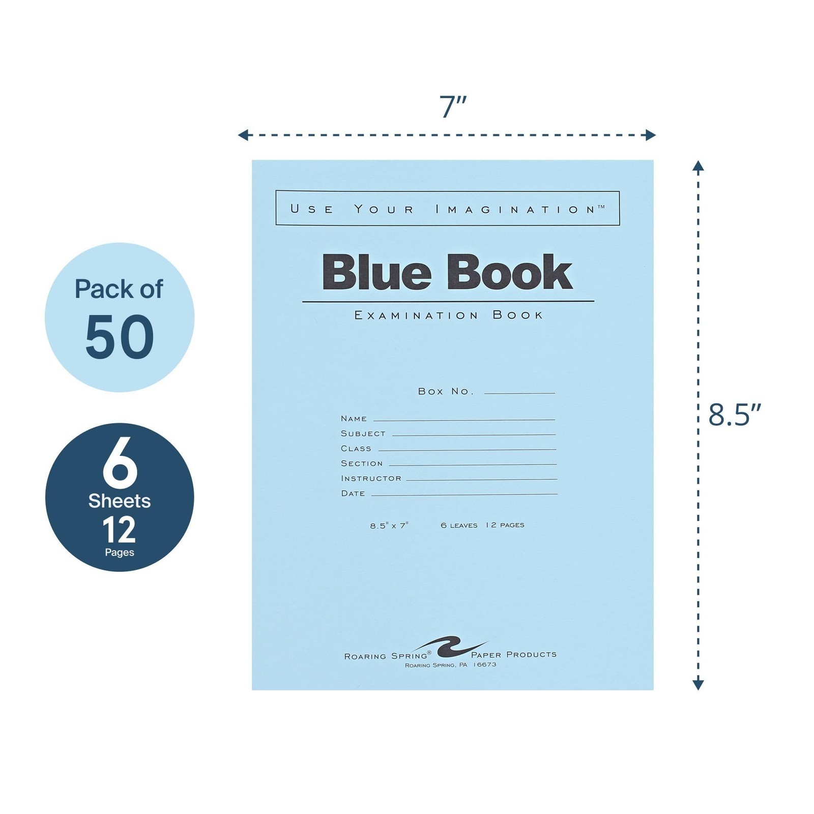 Exam Blue Books, 50 School Examination Booklets, 8.5″ x 7″, 6 Sheets/12 Pages…