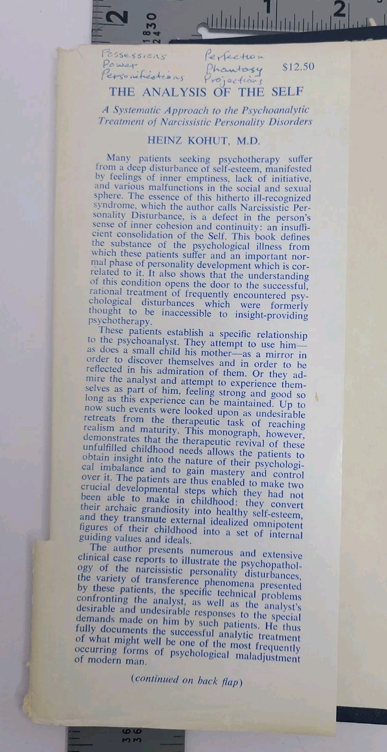 The Analysis Of The Self by Heinz Kohut HC 1975 Bonus Notes Excerpts