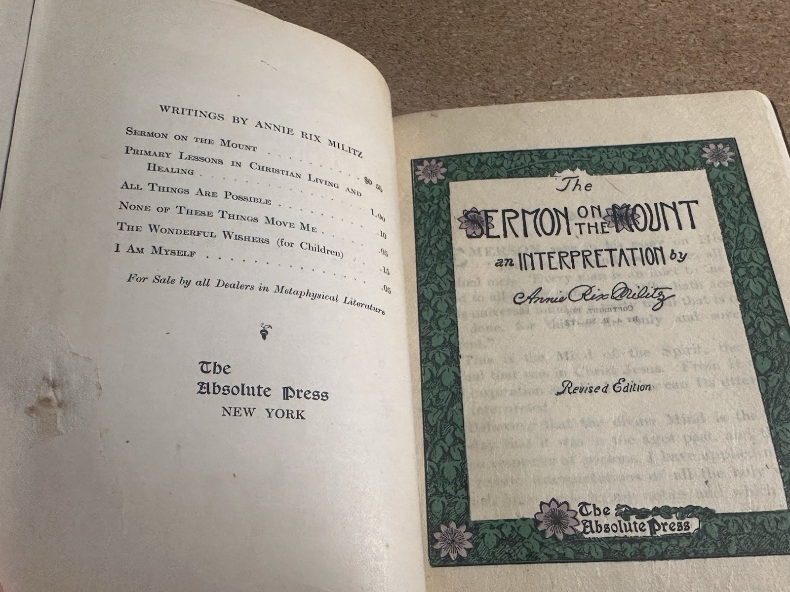 The Sermon on the Mount Annie Rix Militz 1904 SC Antique Christian Bible Book