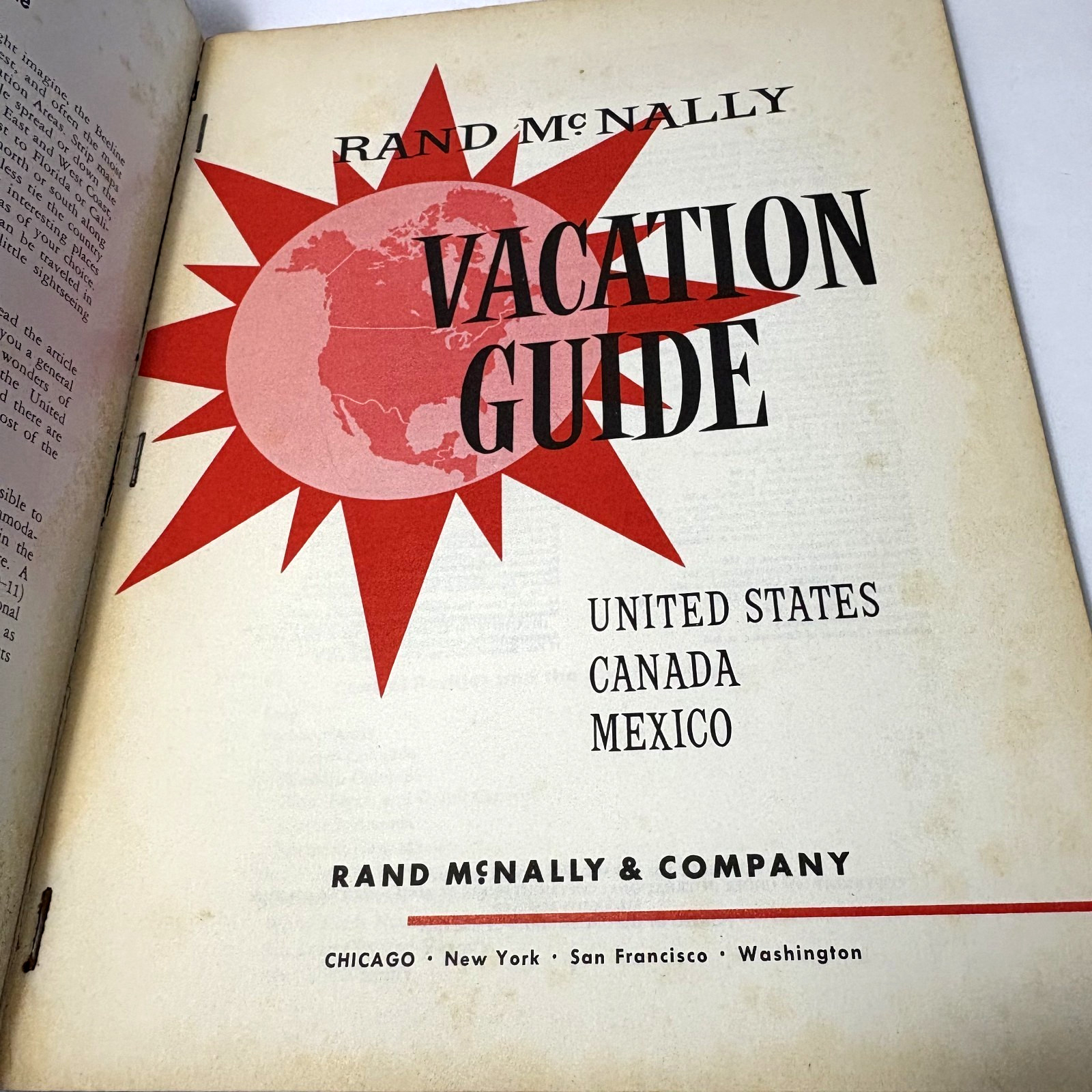VTG RAND MCNALLY VACATION GUIDE UNITED STATES AND CANADA PB Book (1958)