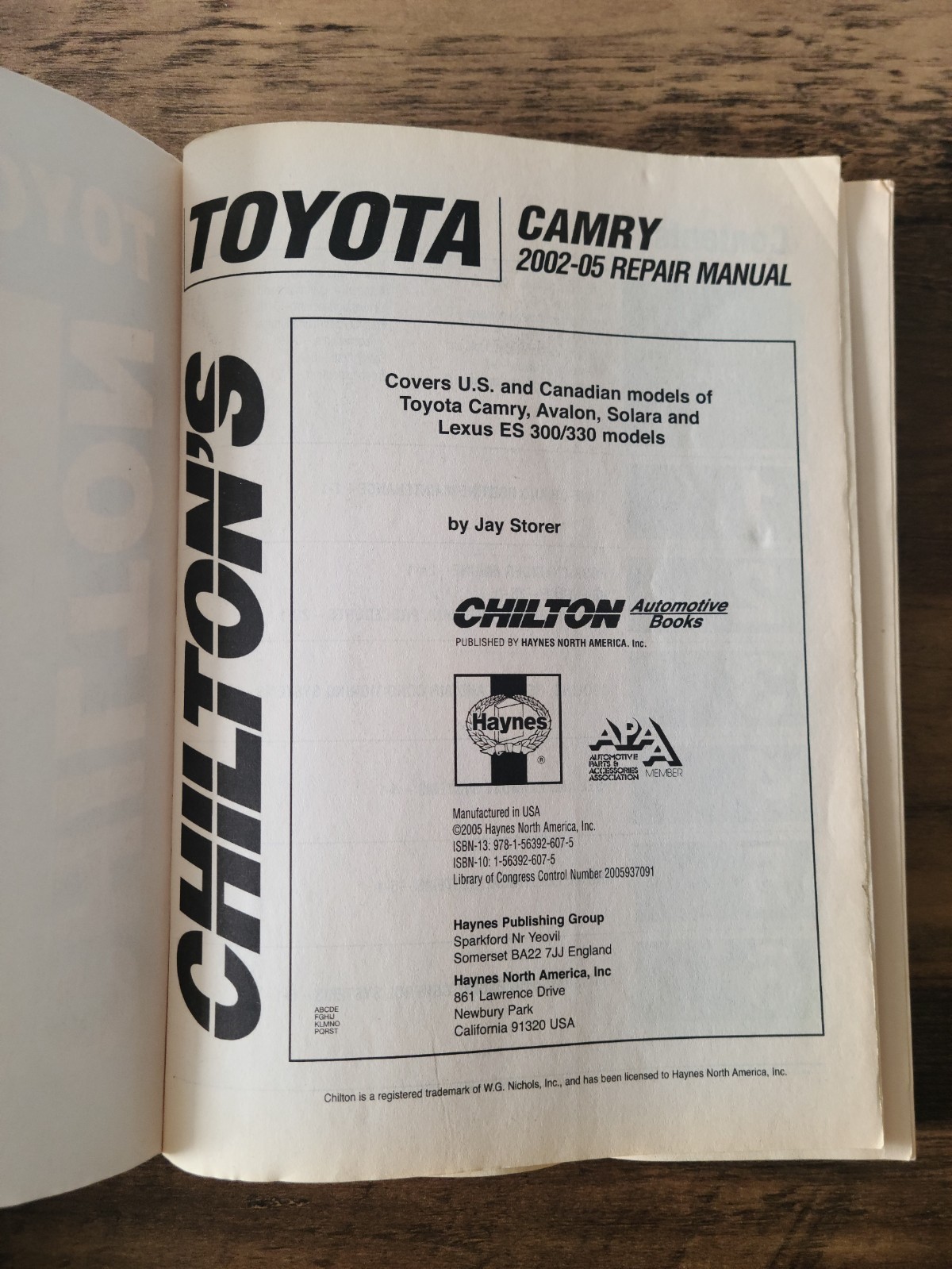 TOYOTA CAMRY–2002 THROUGH 2005 (CHILTON’S TOTAL CAR CARE By Jay Storer