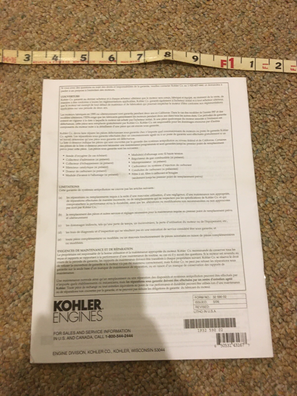 Kohler Courage SV710-740 Engine Operator’s Manual – 47 Pages