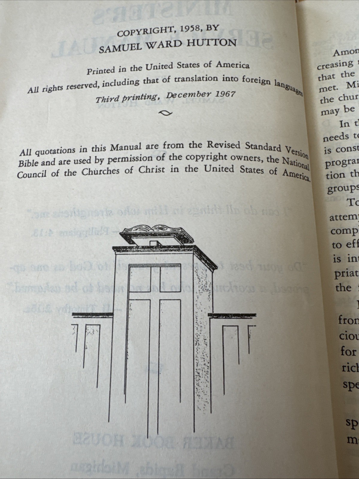 Minister’s Service Manual – Hardcover By Hutton, Samuel Ward 1967 Third Printing