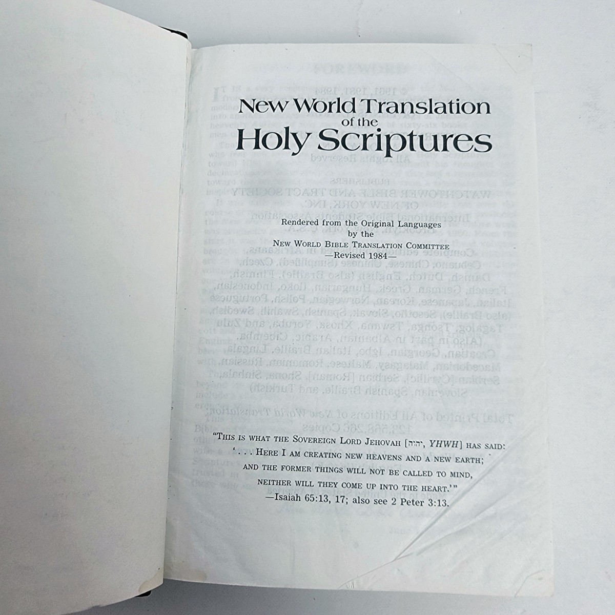 New World Translation of Holy Scriptures 1984 Watchtower Bible & Tract Society