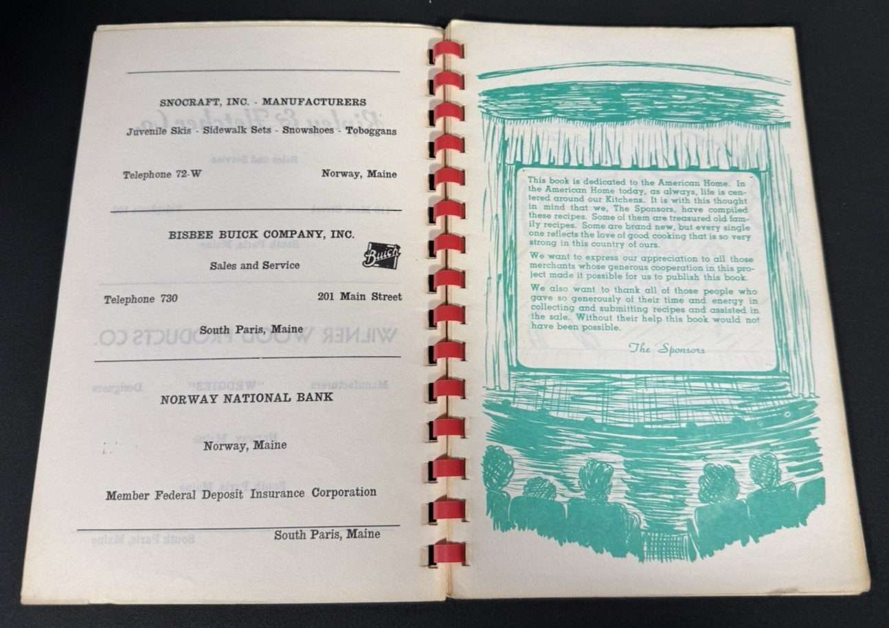 1953 Personal Recipes WSCS Methodist Church South Paris Maine Spiral Bound