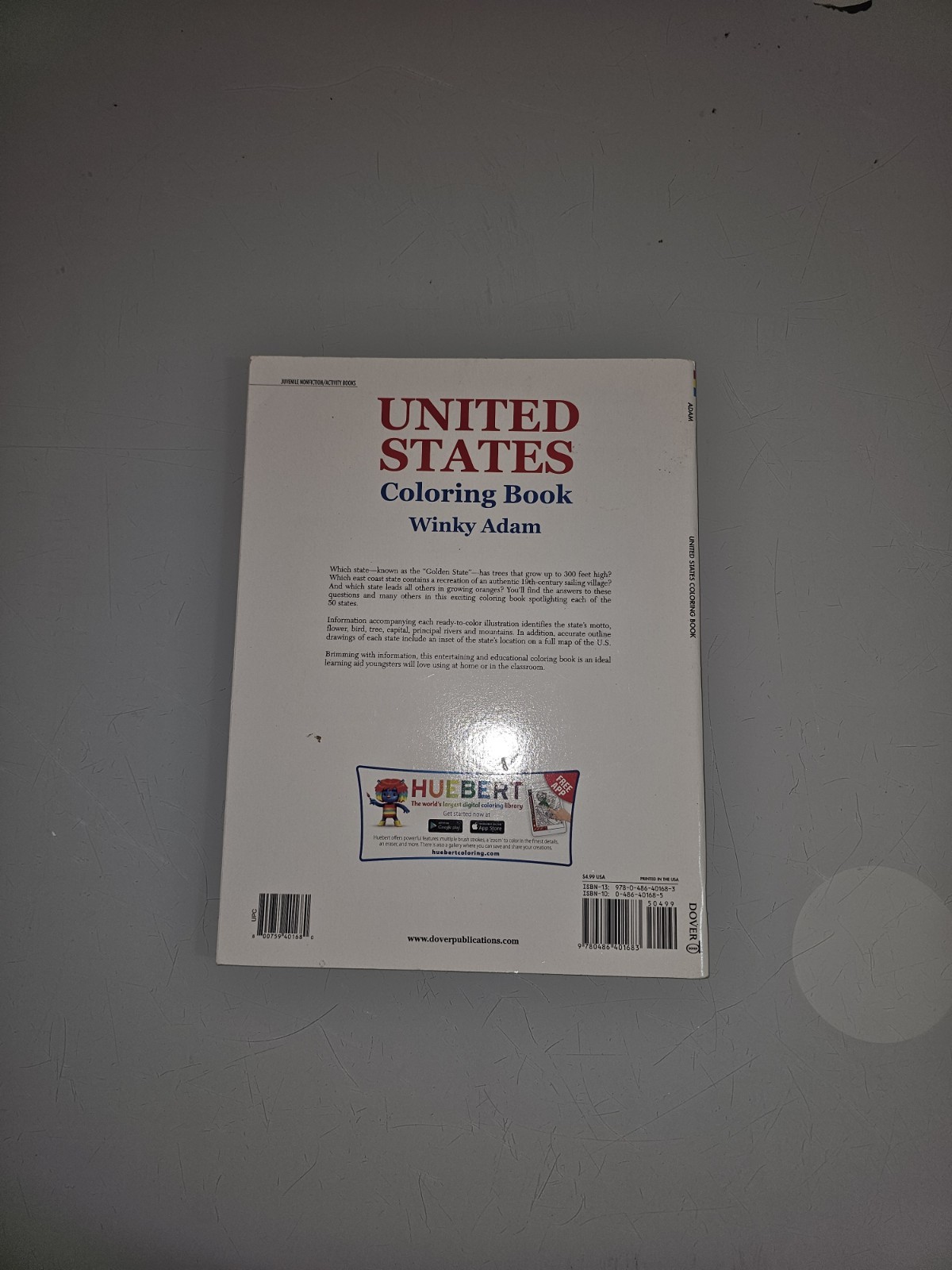 United States Coloring Book by Winky Adam, Dover Publications, Paperback