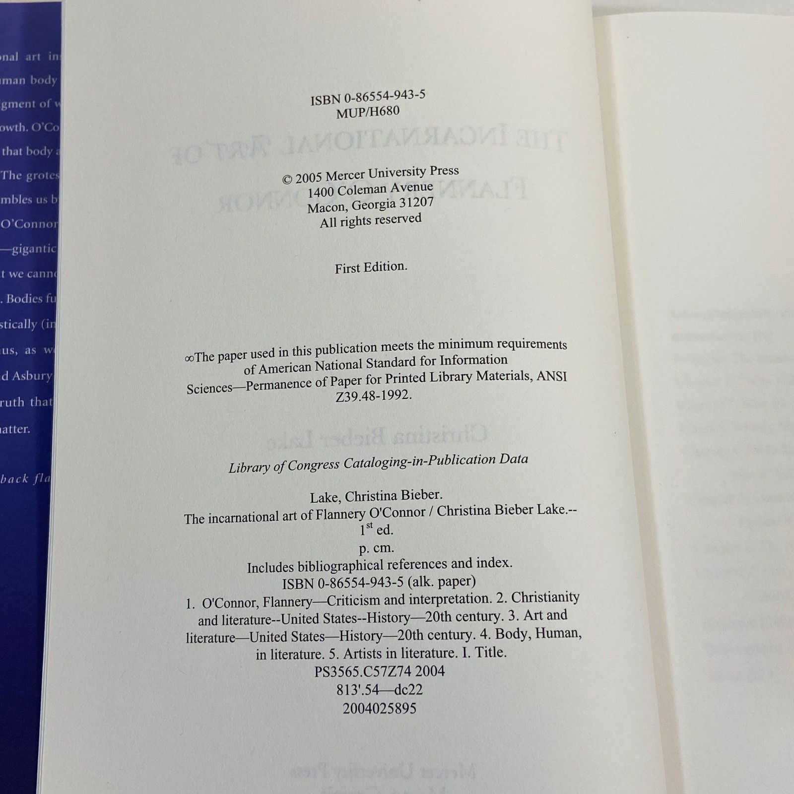 The Incarnational Art of Flannery O’Connor Christina Bieber Lake HCDJ 2005