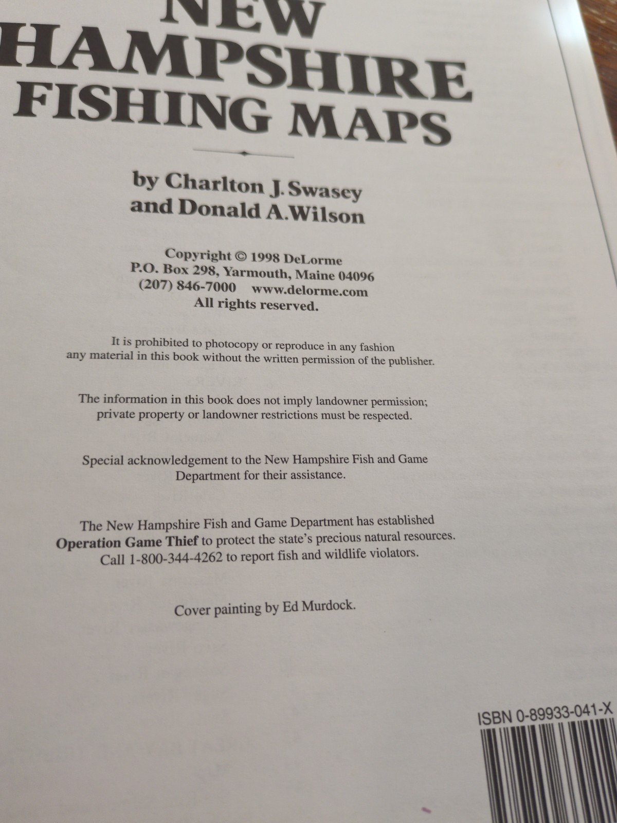 New Hampshire Fishing Maps Book by Swasey & Wilson 1998
