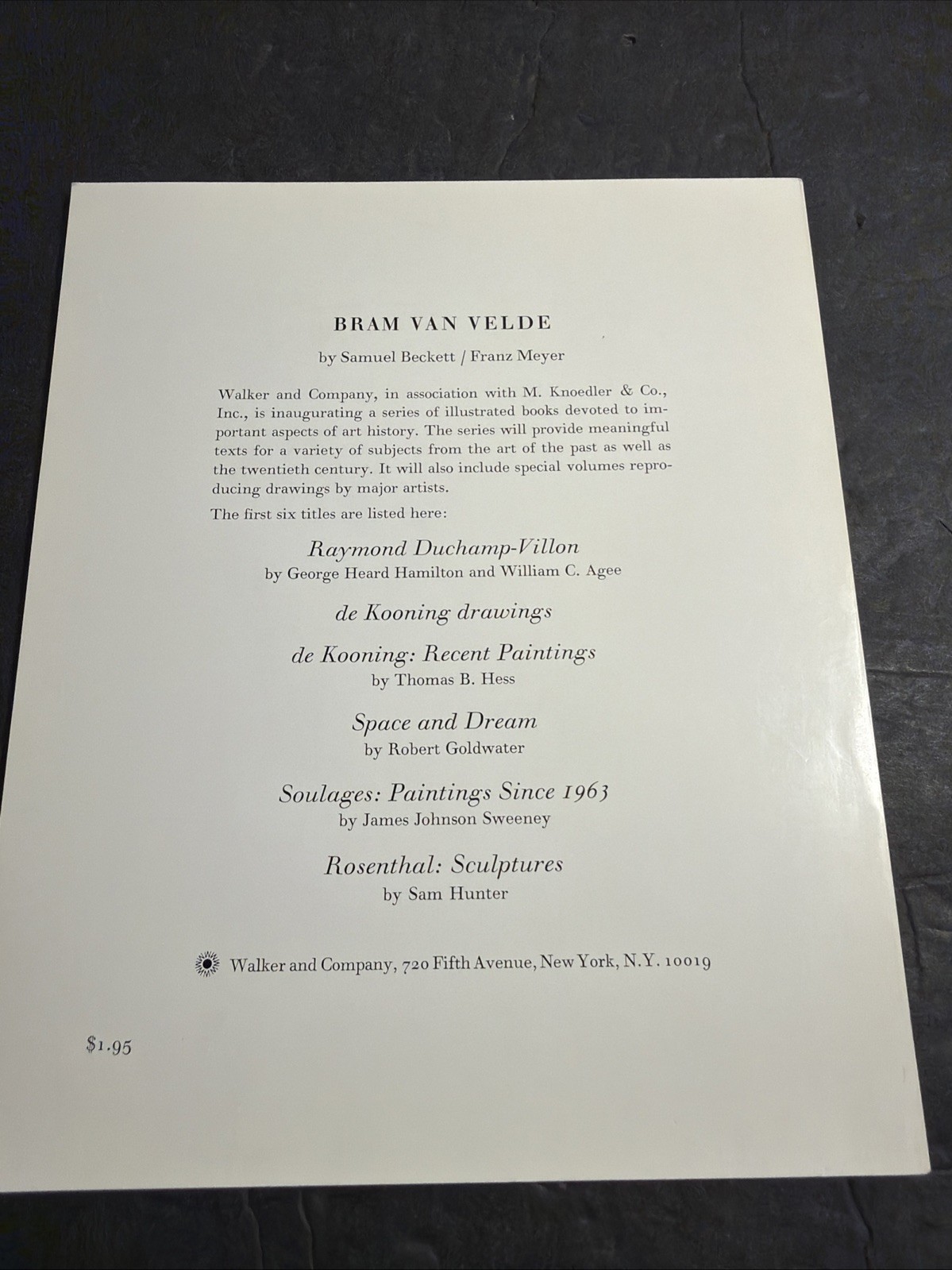 Art: Bram Van Velde Paintings 1957-1967 Samuel Breckett Paperback 1968