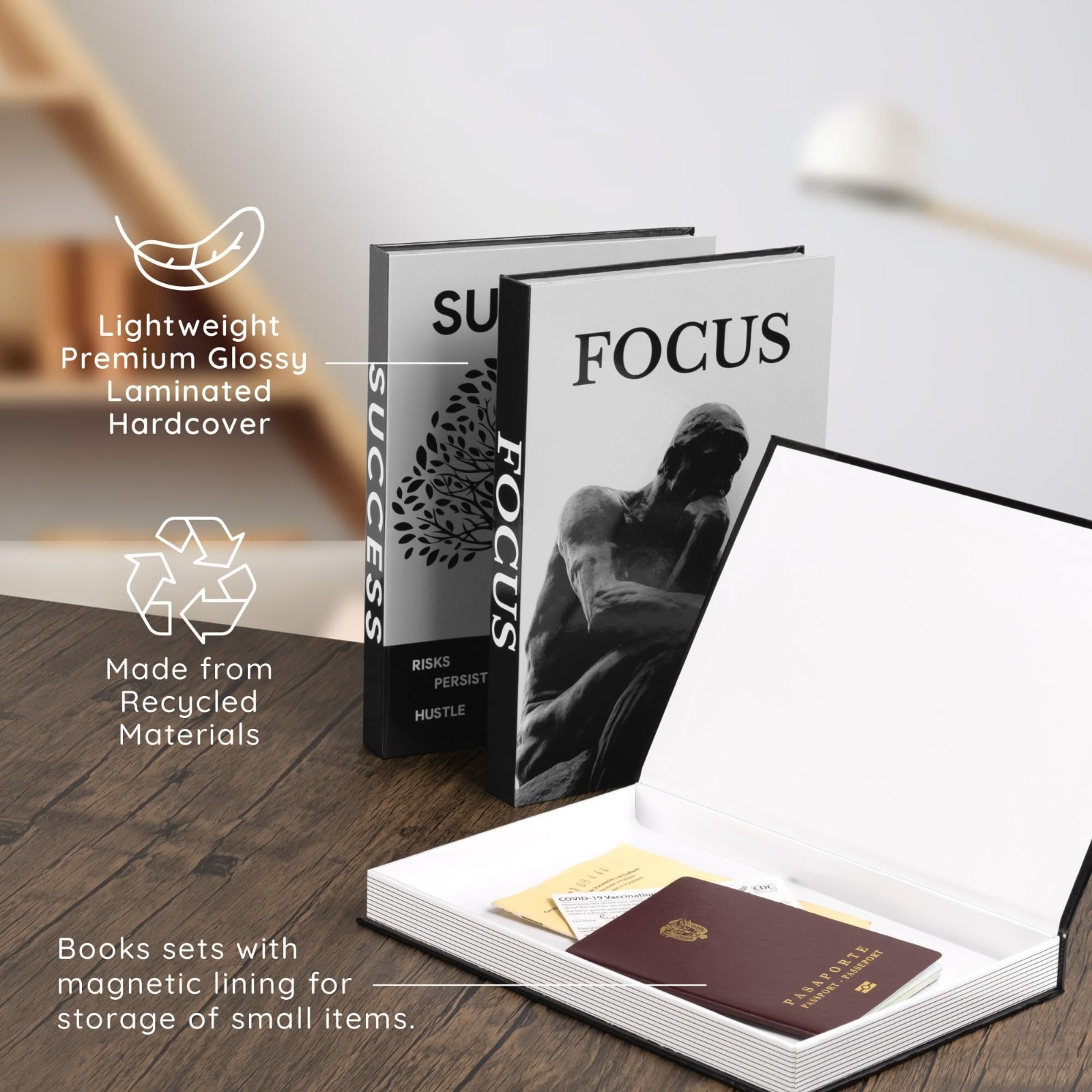 Motivational Desk Décor Set of 3 Faux Books for Modern Home Office Aesthetic She