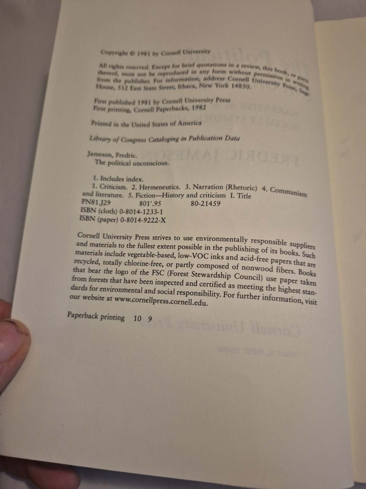 The Political Unconscious: Narrative as a Socially Symbolic Act Fredric Jameson
