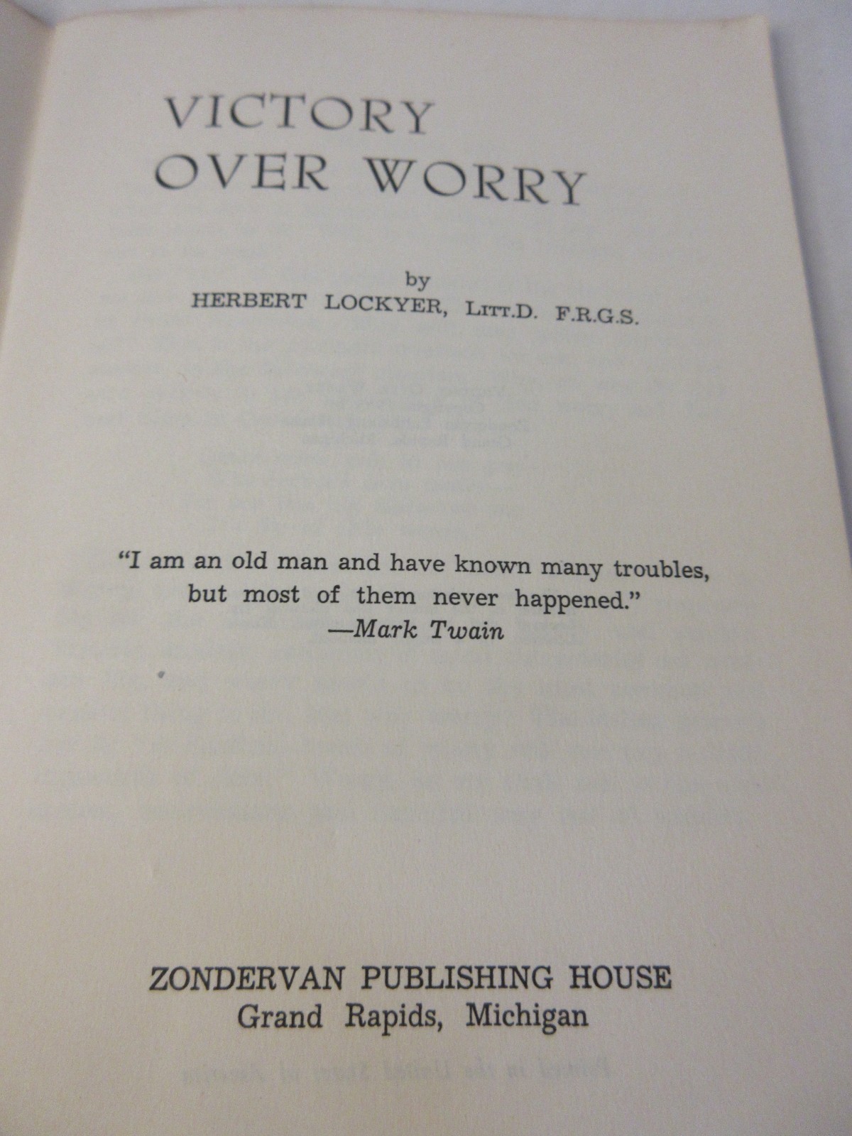 Vtg 1953 Victory Over Worry Herbert Lockyer Booklet