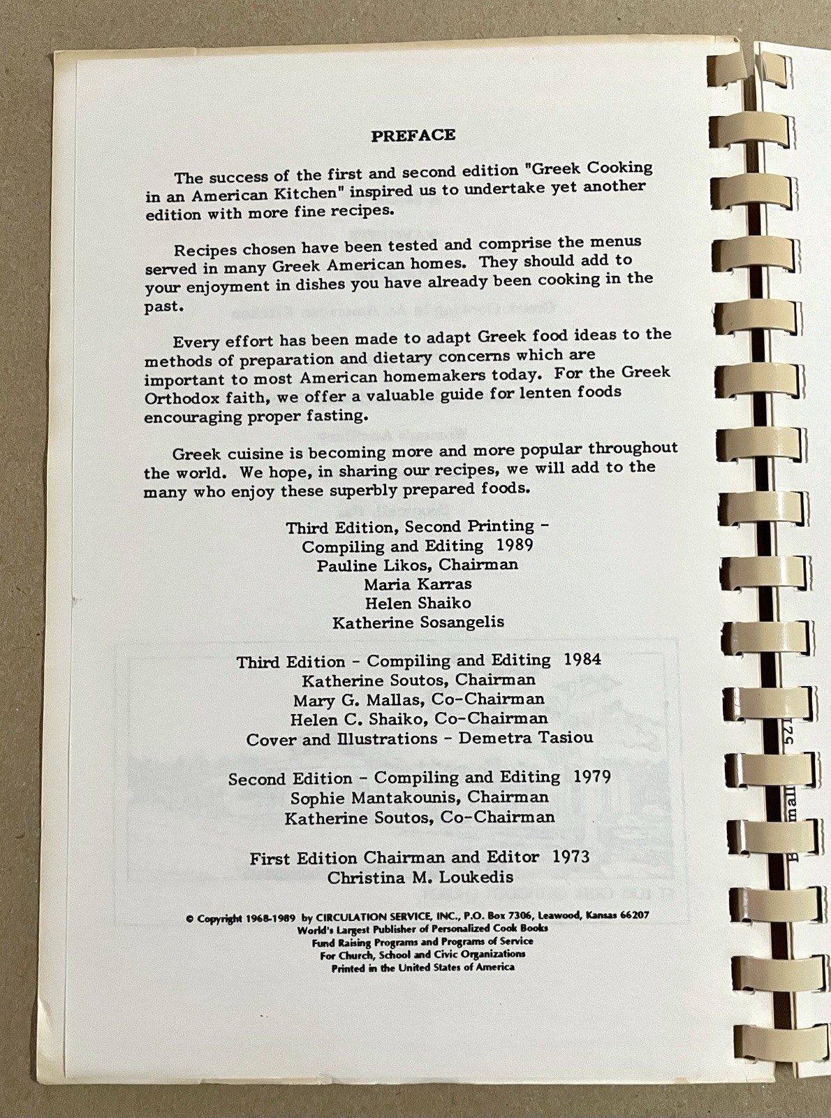 Greek Cooking Cookbook, St. Luke’s Greek Orthodox Church, Broomall, PA, 1989 VG+
