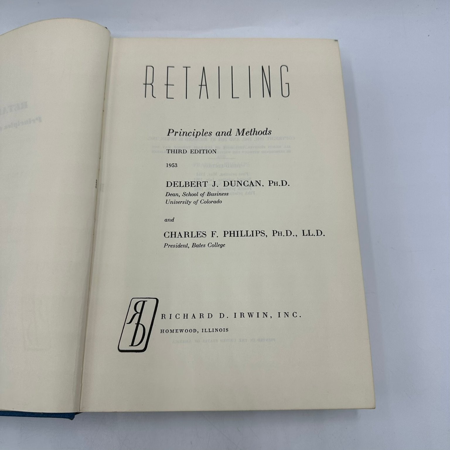 Retailing Principles & Methods Duncan Phillips 1953 Third Edition Irwin Business