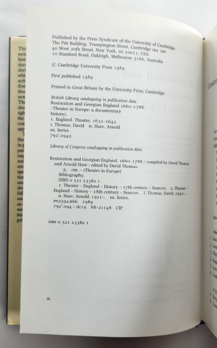 Restoration and Georgian England 1660 – 1788, David Thomas 1989 Hardcover