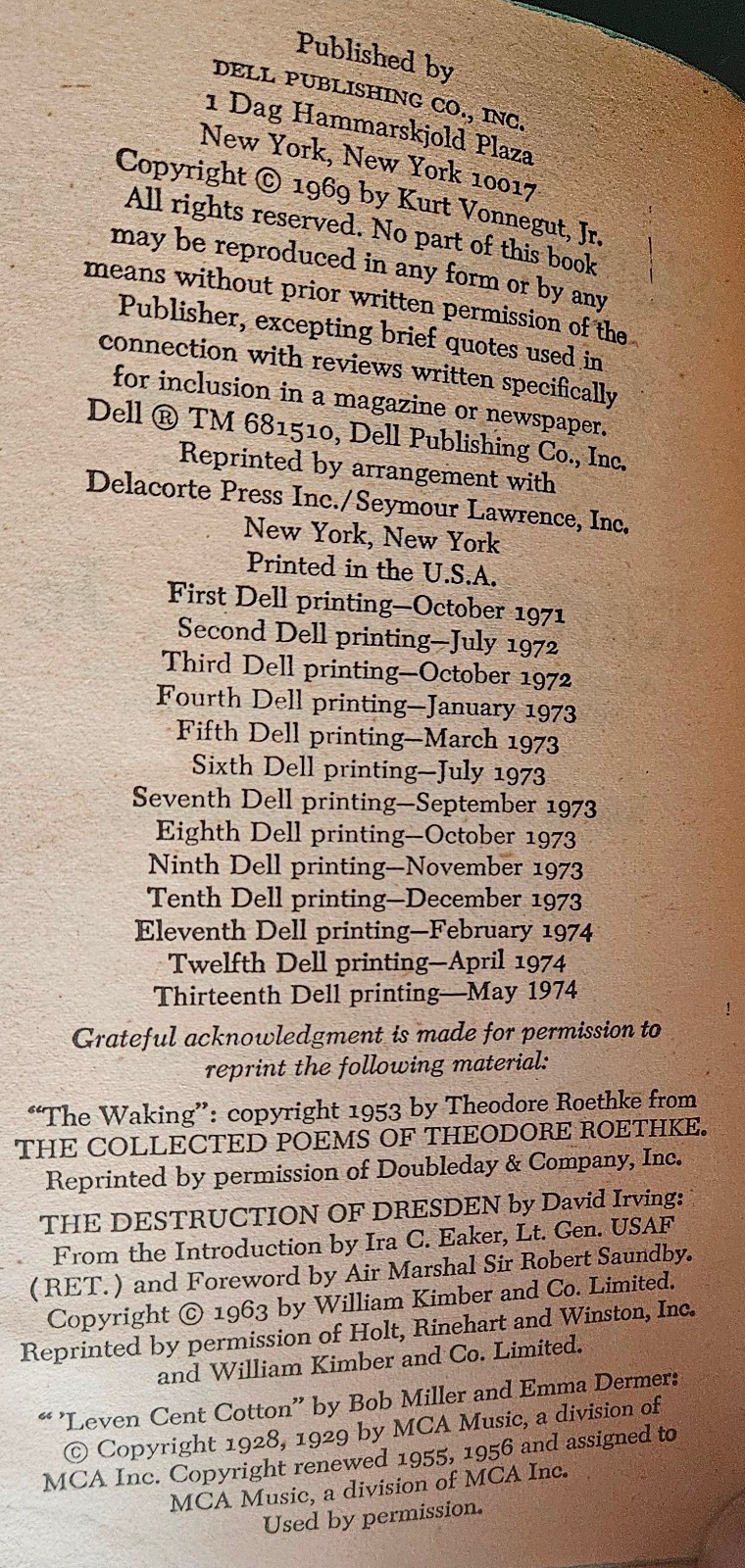 Slaughterhouse-Five, Kurt Vonnegut, 1st Dell Edition 13th Prnt 1972 movie tie-in