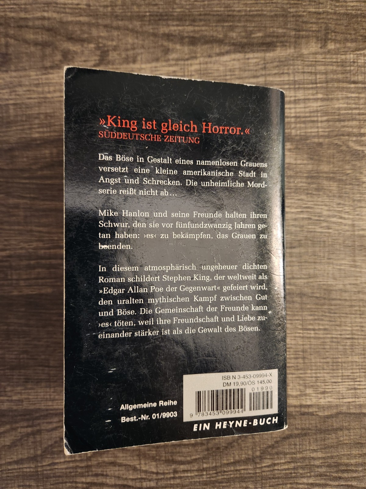Stephen King ES IT German Edition Paperback 2000 Heyne Roman Horror Book Rare