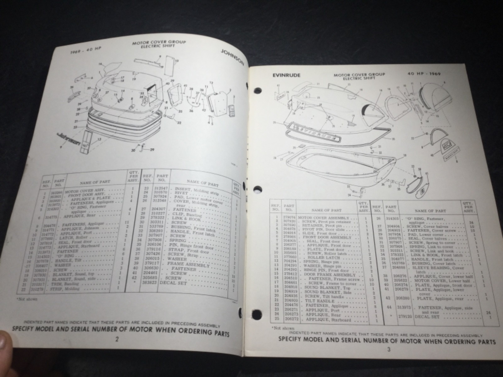1969 Johnson & Evinrude 40 HP Lark Parts Manual 40ES69R 40ESL69R 40972R 40973R