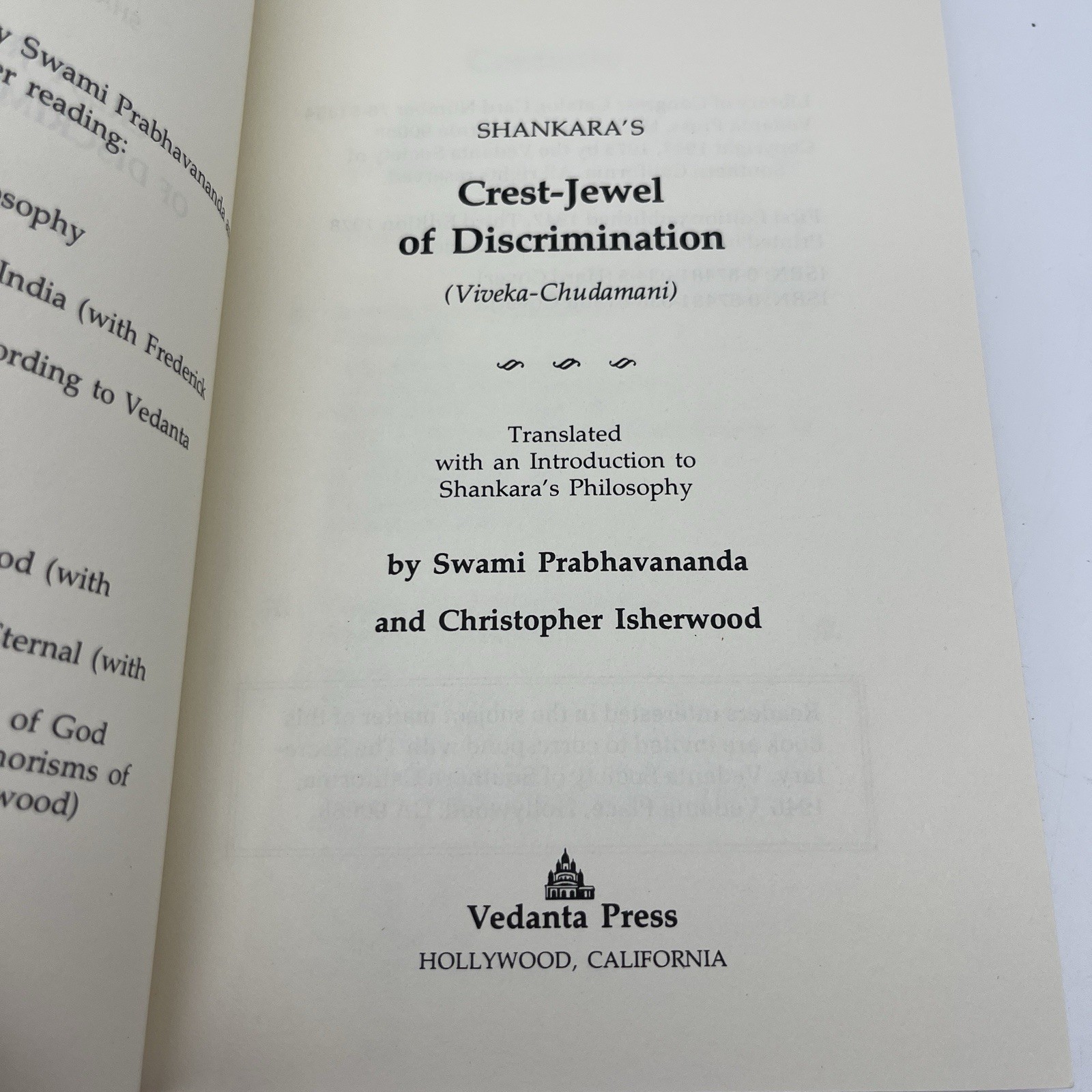 Shankara’s Crest-Jewel of Discrimination (PB, 1978) Vendata Press *Read