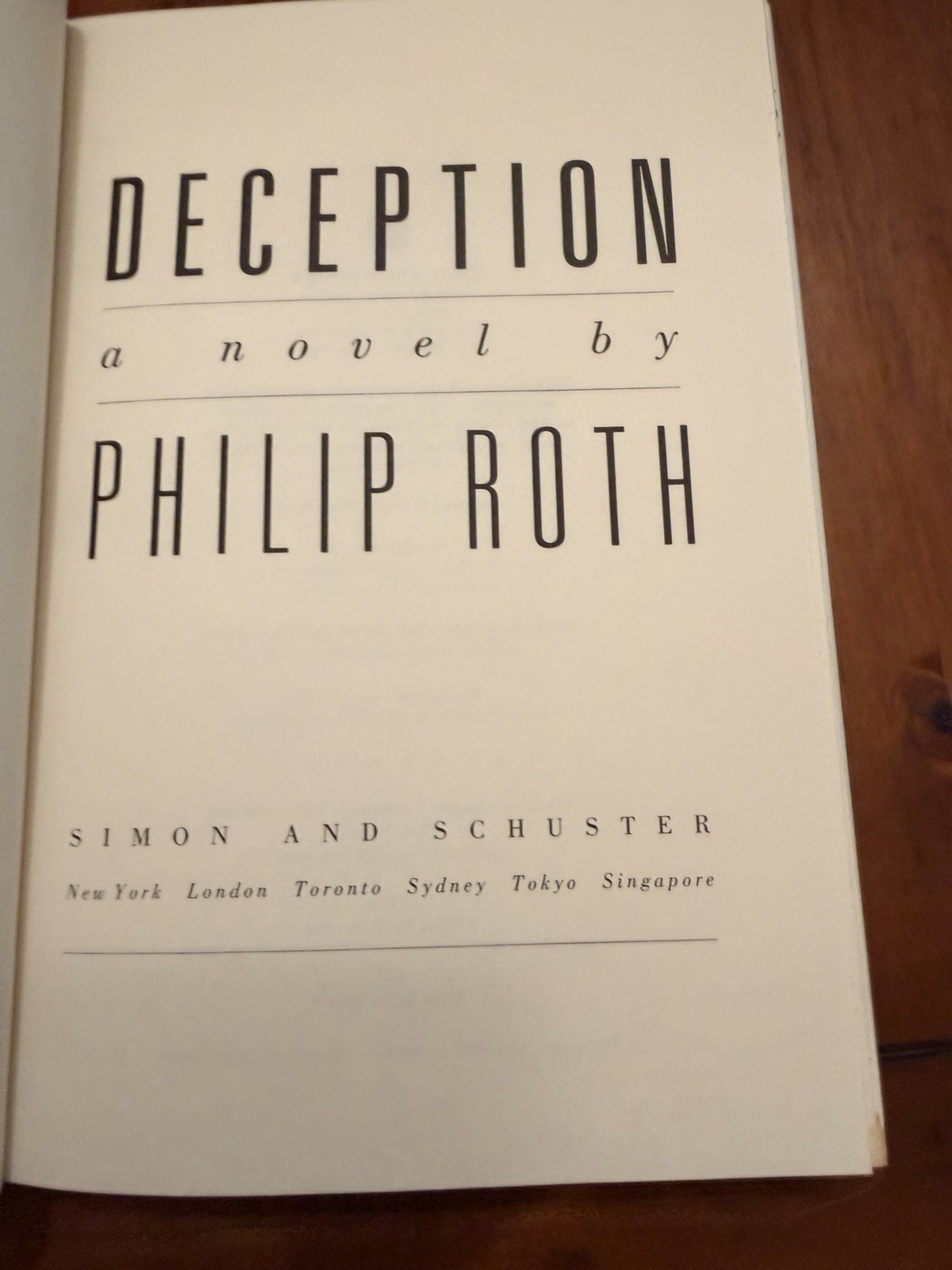 Deception Philip Roth 1990 FIRST EDITION 1st Printing Hardcover Dust Jacket