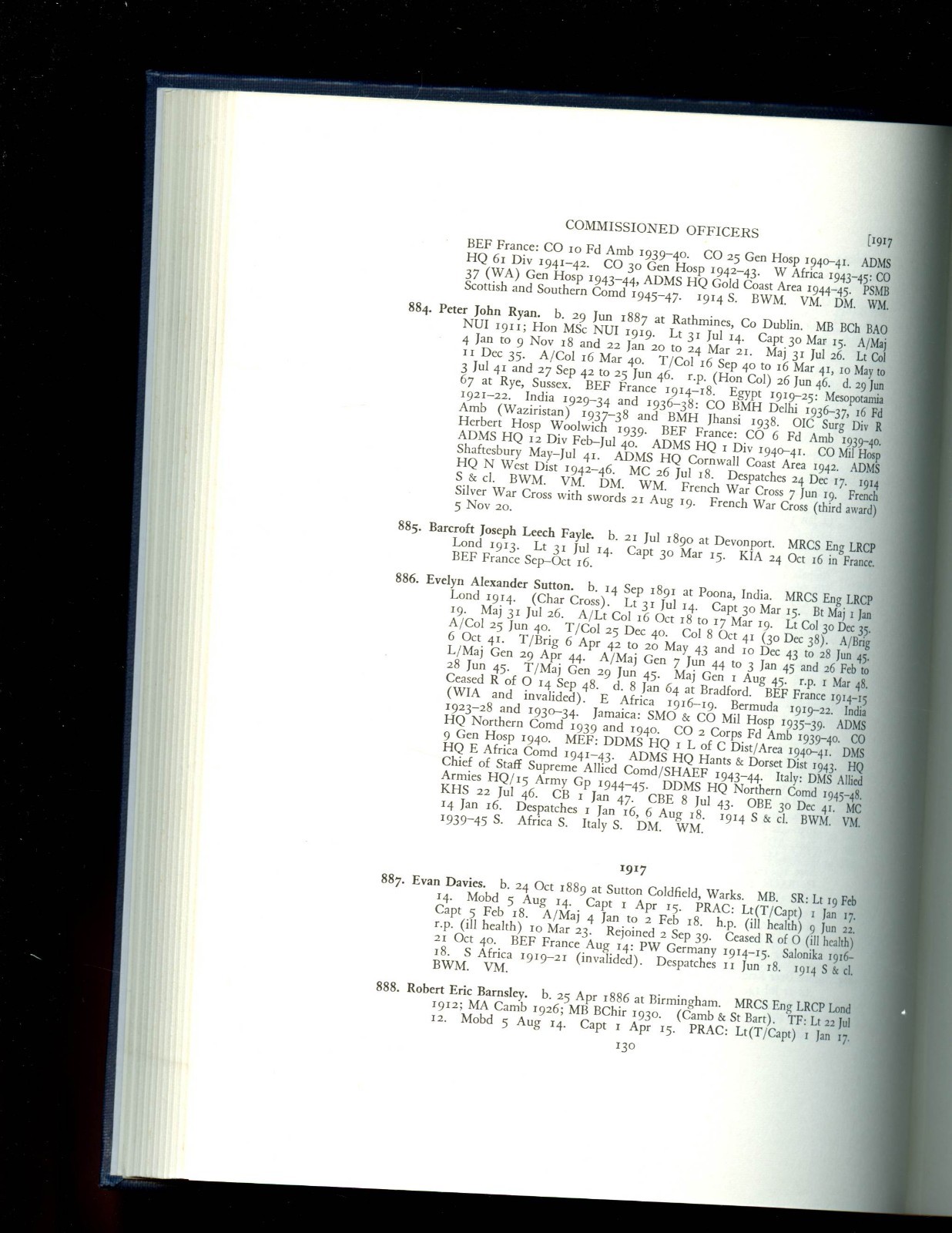 COMMISSIONED OFFICERS IN MEDICAL SERVICES OF BRITISH ARMY 1898-1960 HB VG