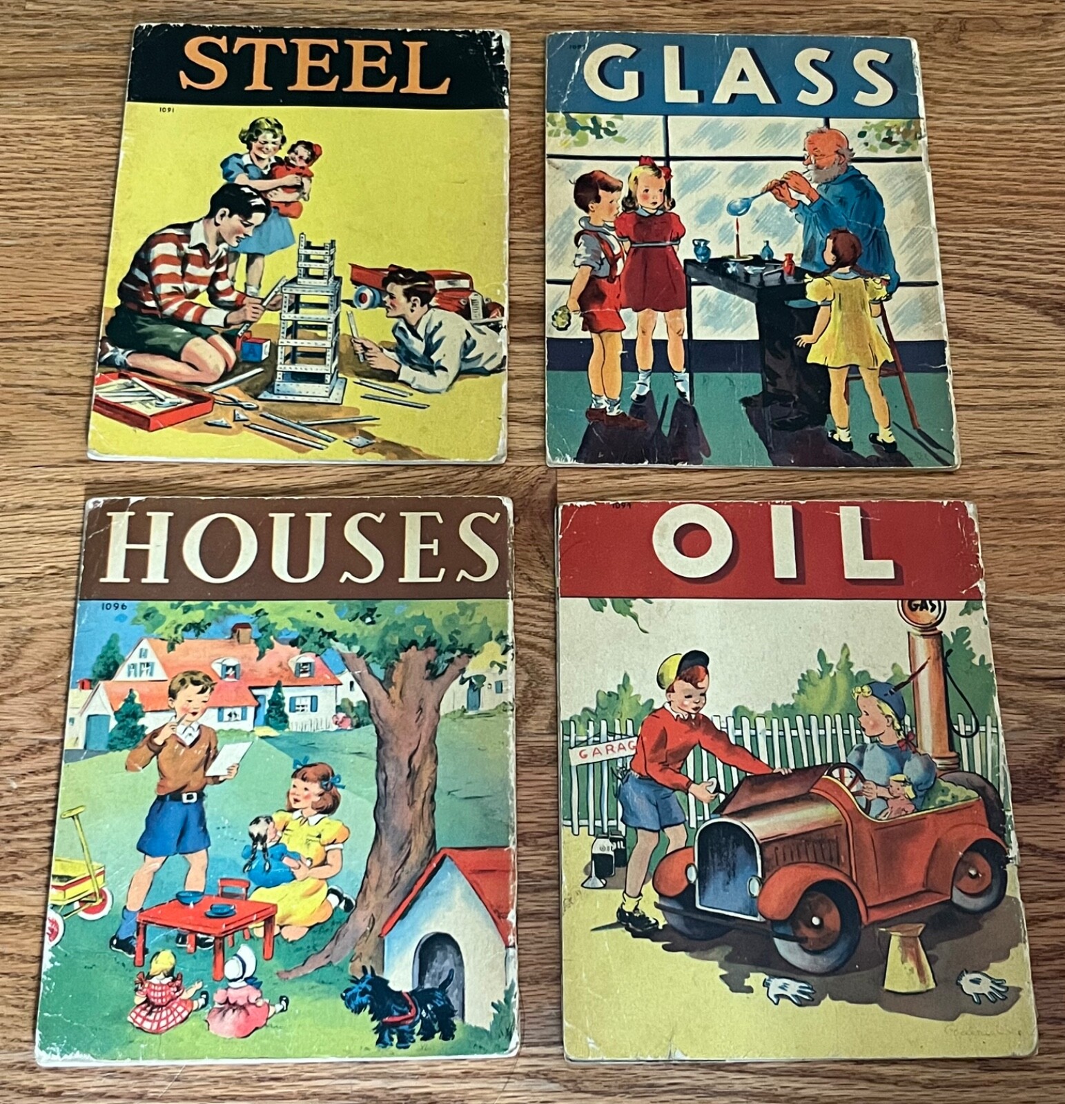 4 Vintage Kid’s Books, 1940 Whitman Publishing WATER GLASS STEEL HOUSES Book Lot