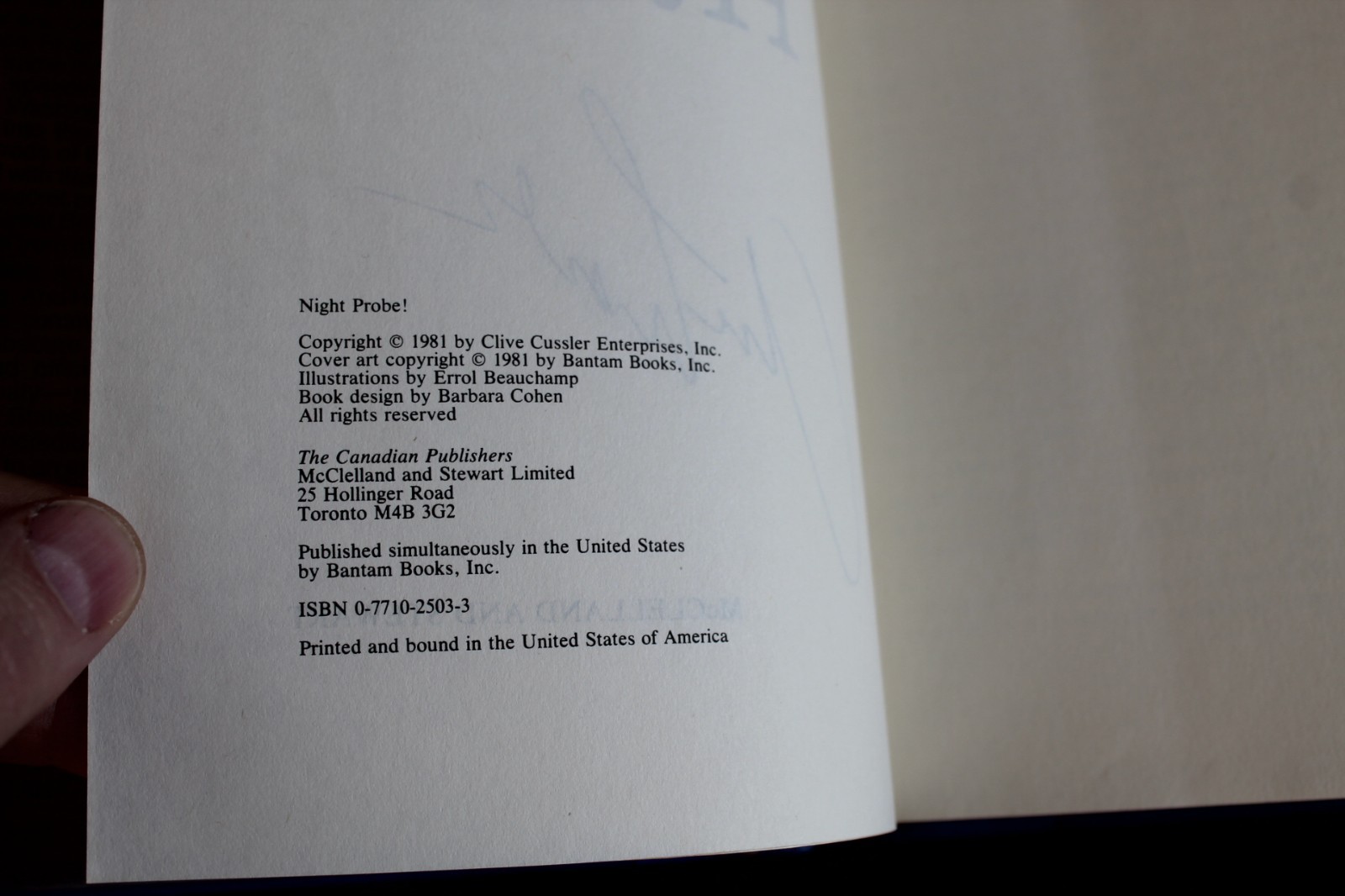 Clive Cussler – NIGHT PROBE! – 1st/1st Hardcover Signed Title Page Night Probe