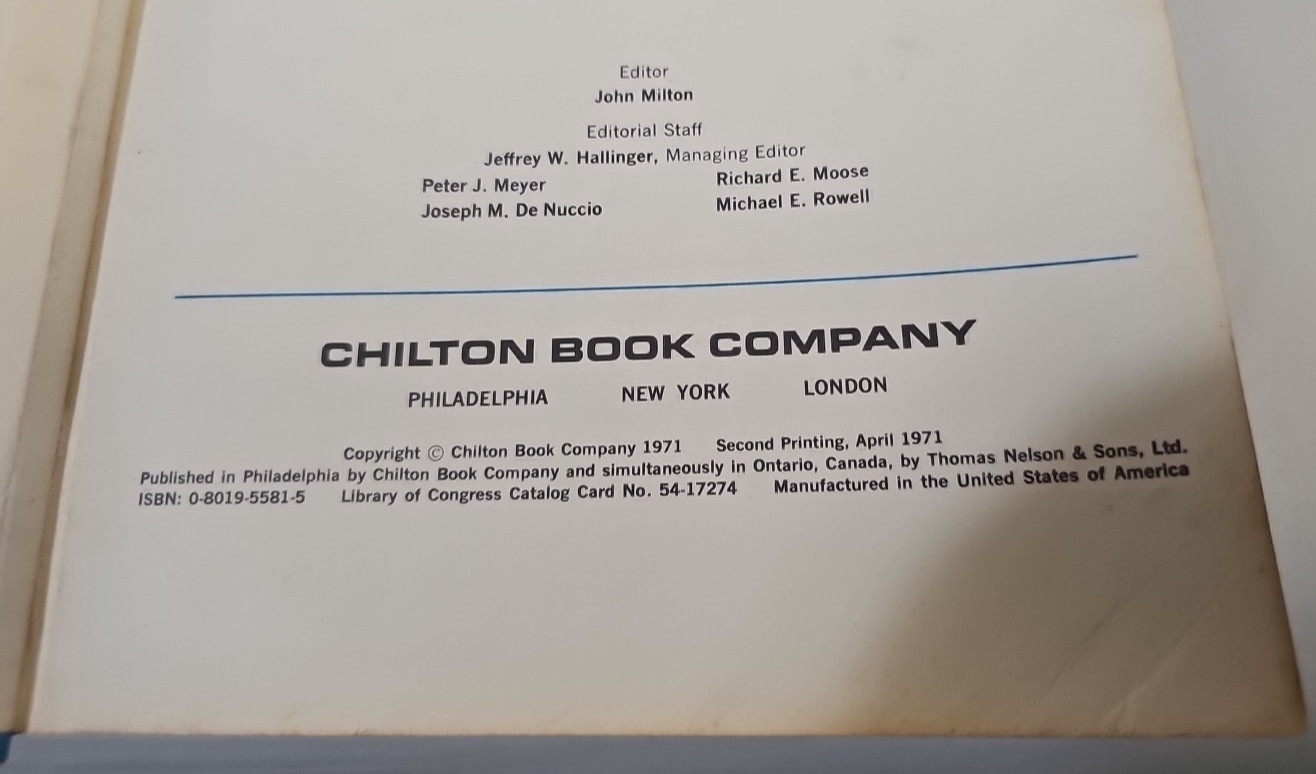 Chilton’s Auto Repair Manual 1971 American Cars 1964 to 1971 Hardcover Edition