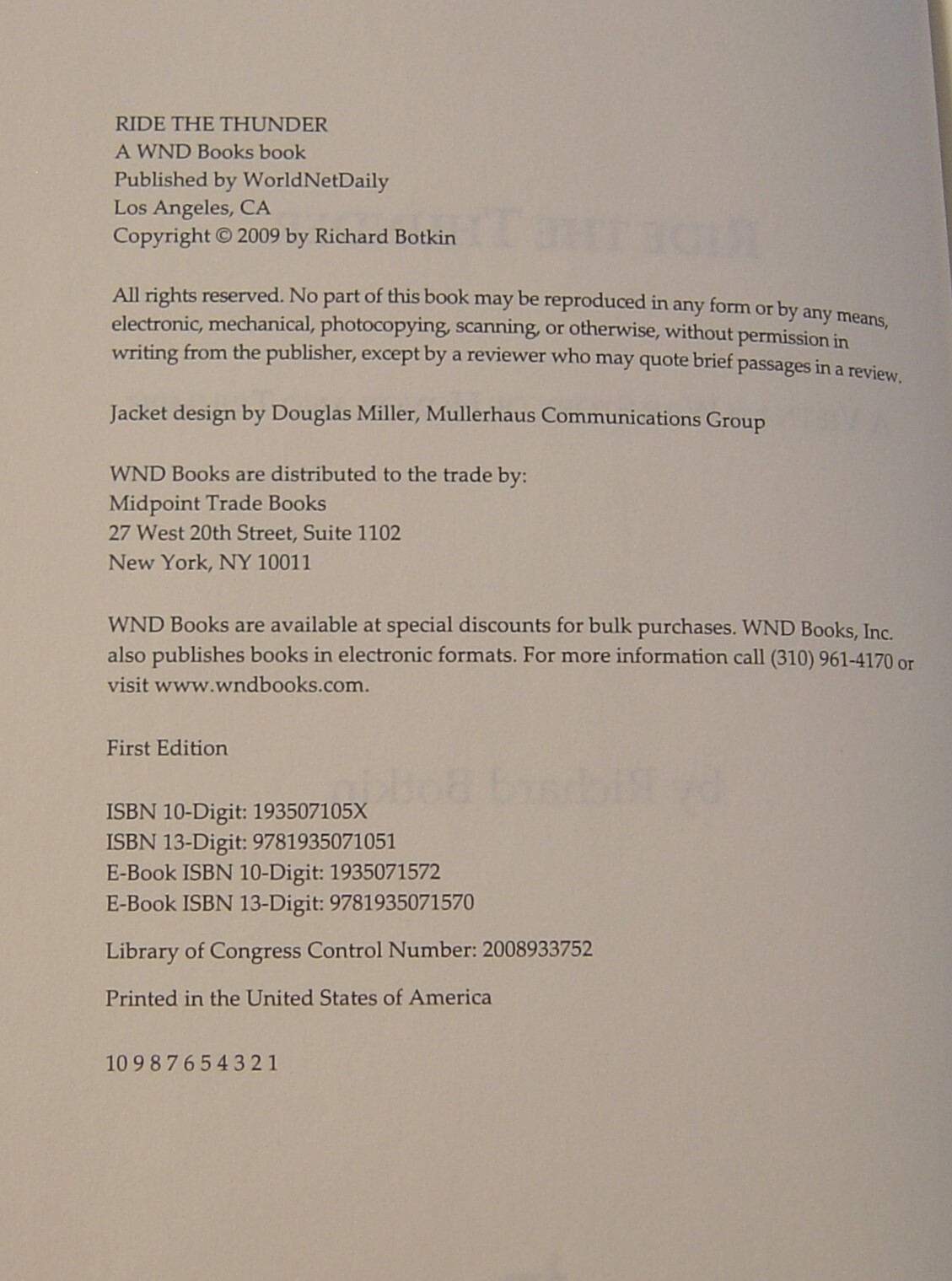 RIDE THE THUNDER BY RICHARD BOTKIN, SIGNED