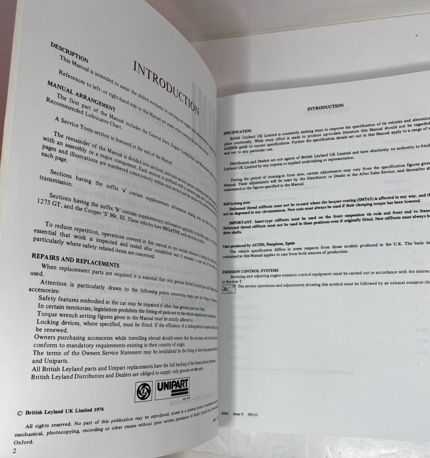 Mini Workshop Manual Incl. Australian Supplement: AKD 4935 & No. TTP832C 9th ed.