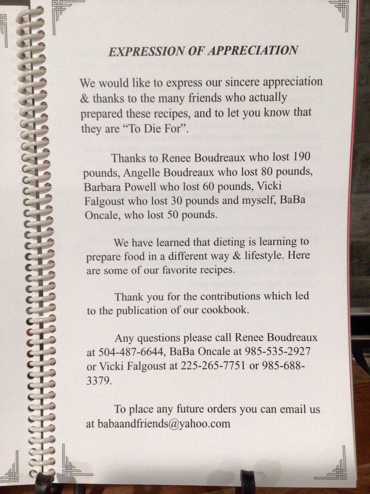 BABA & FRIENDS TO DIET FOR 2003 COOKBOOK RECIPES FOR WEIGHT WATCHERS 114 Pages