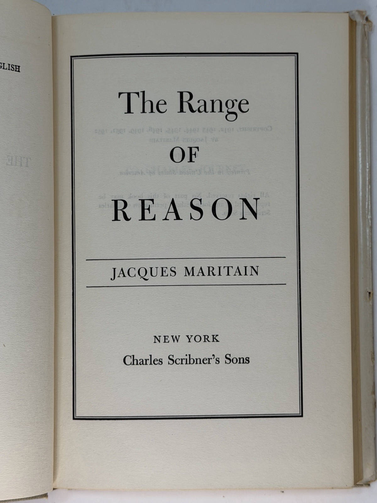 🧠 The Range of Reason: Jacques Maritain 1957 Scribner HC/DJ Philosophy Gem 📖