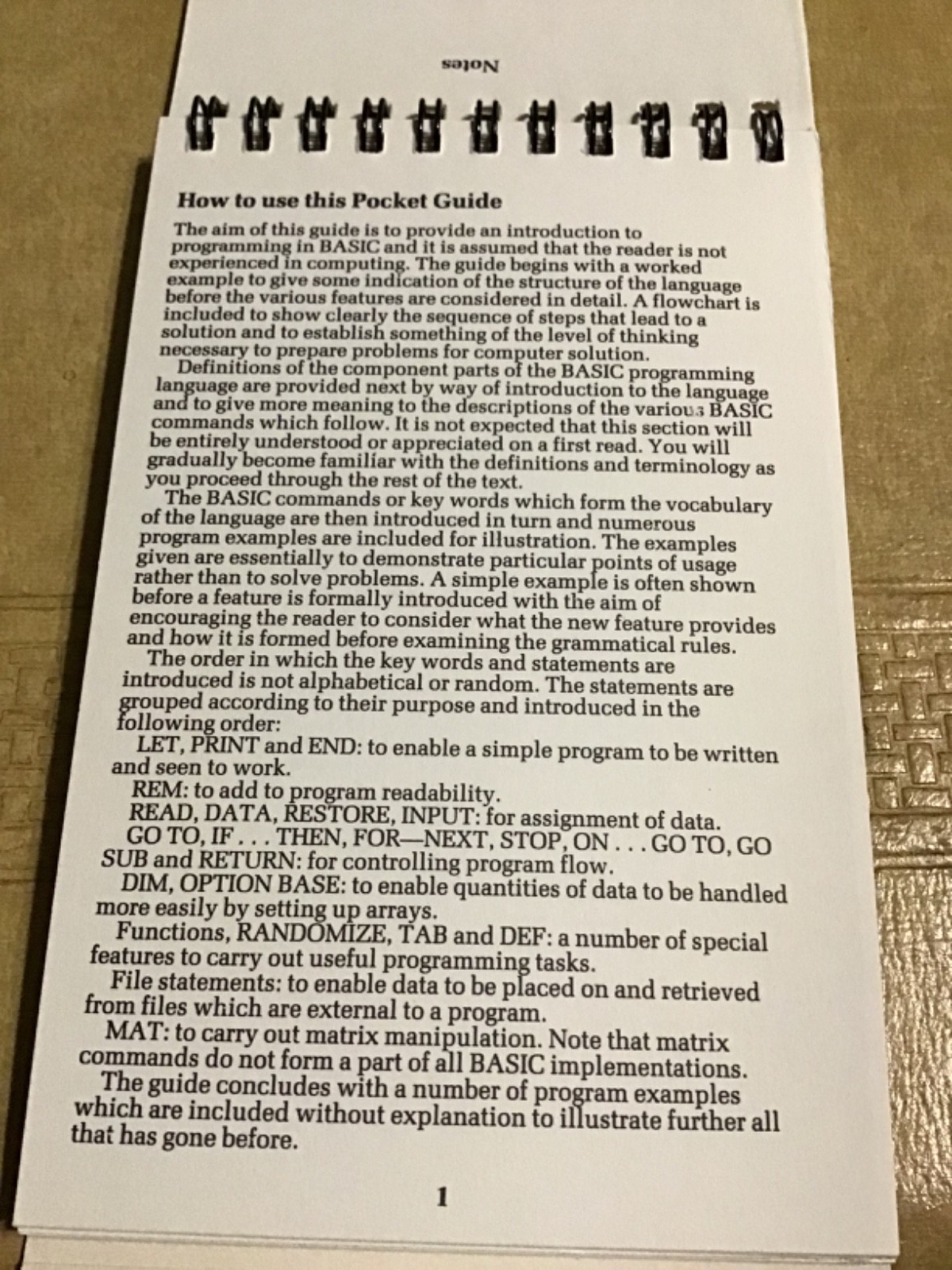 Addison-Wesley Pocket Guide to BASIC, Computer Programming, 1982 Micro Books