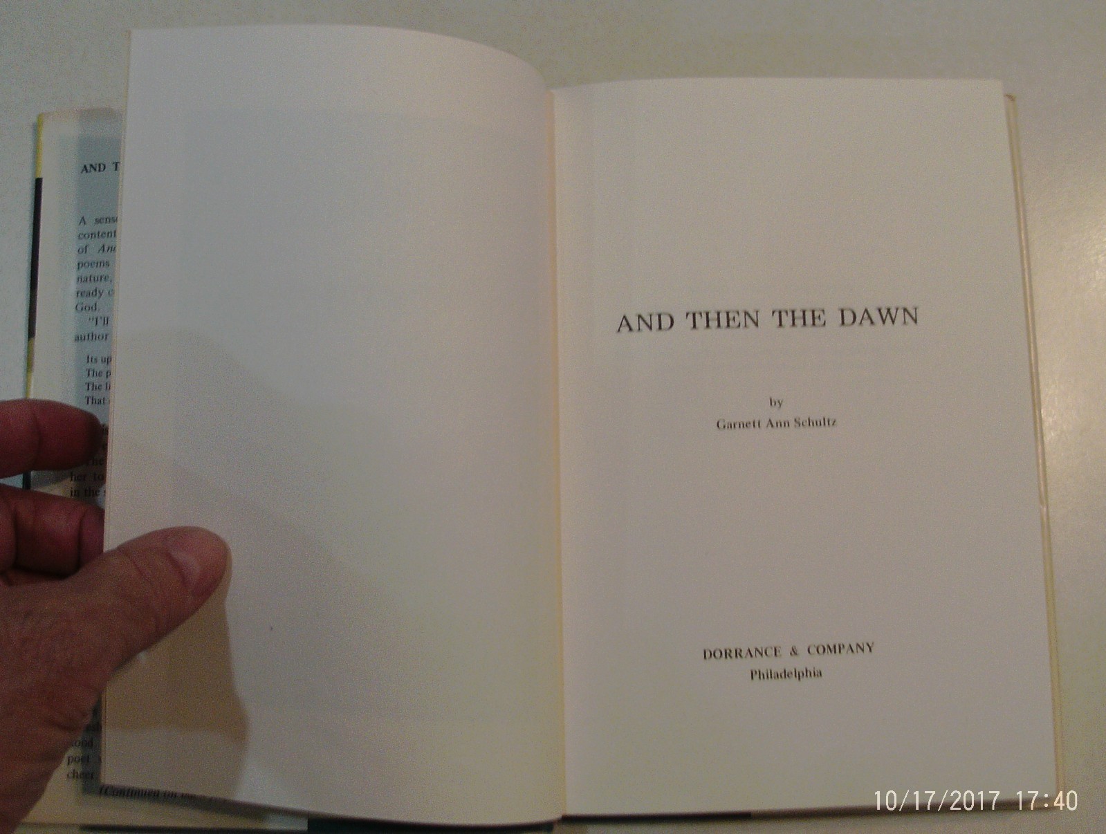 And Then The Dawn by Garnett Ann Schultz 1972 Hardcover / Dust Jacket – Signed