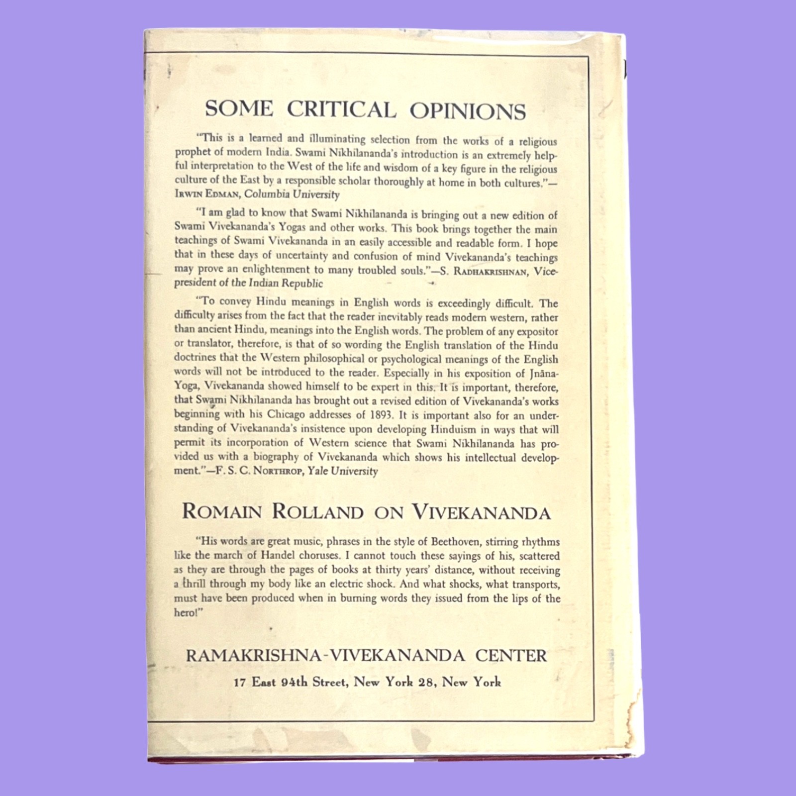 Vivekananda The Yogas and Other Works (1953 2nd Ed) Swami Nikhilananda HC DJ VG