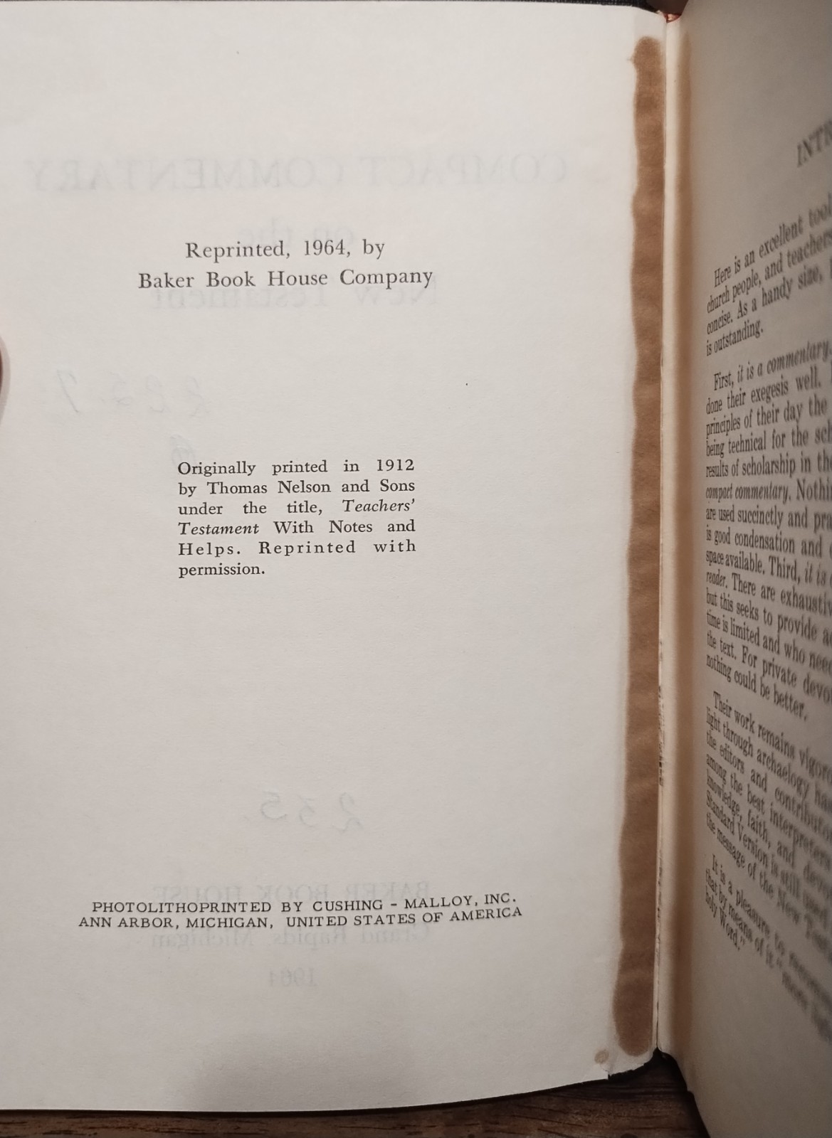 Compact Commentary on the New Testament Baker Book House 1964 Vintage Hardcover