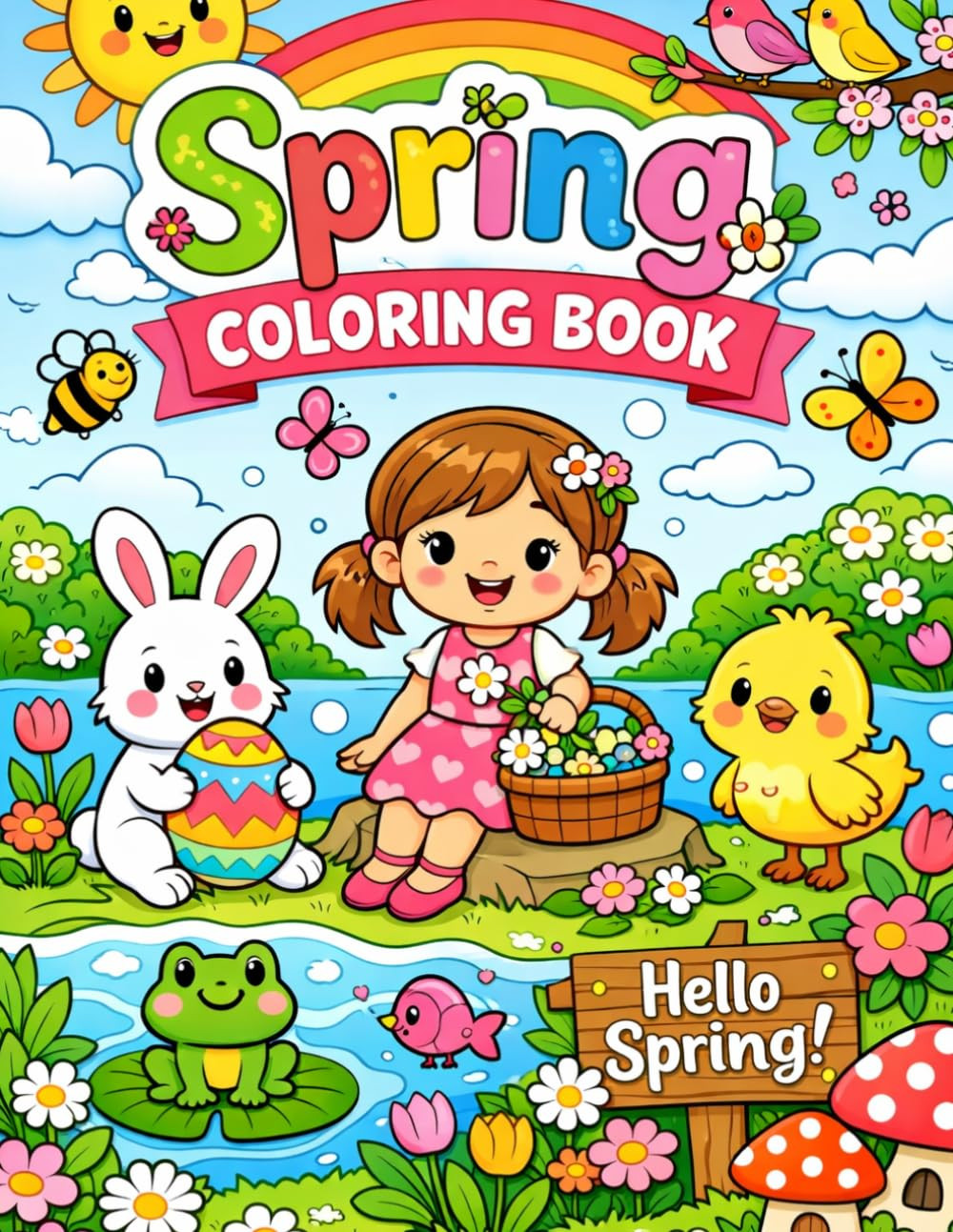 Spring Coloring Book for Kids 26 Pages Cute Animals Easy Fun
