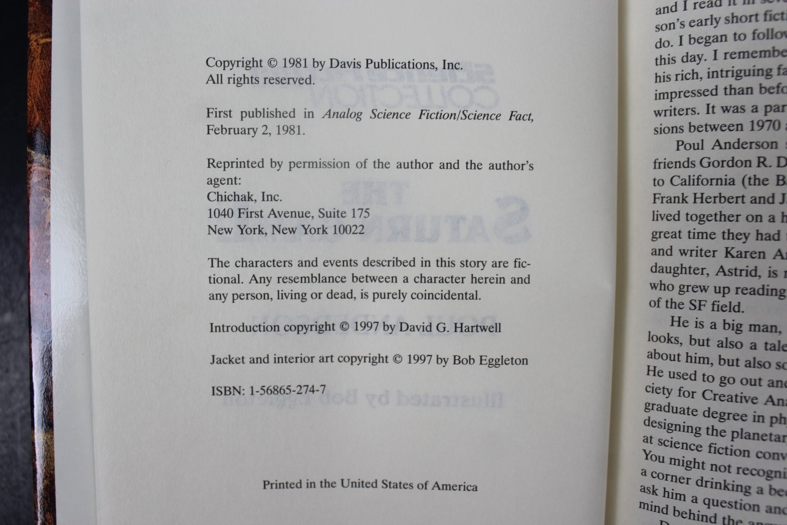 The Saturn Game Poul Anderson 1997 Science Fiction Collection HCDJ ~VG