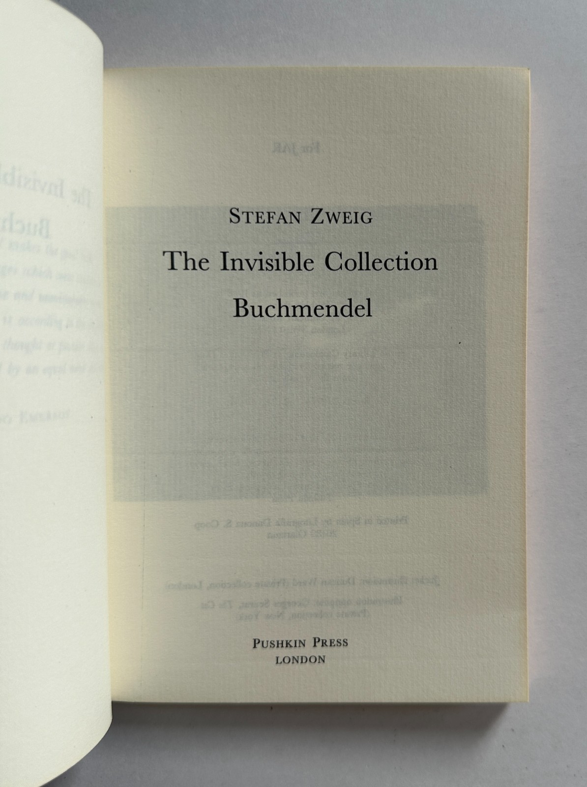 STEFAN ZWEIG The Invisible Collection and Buchmendel | 1998 Paperback
