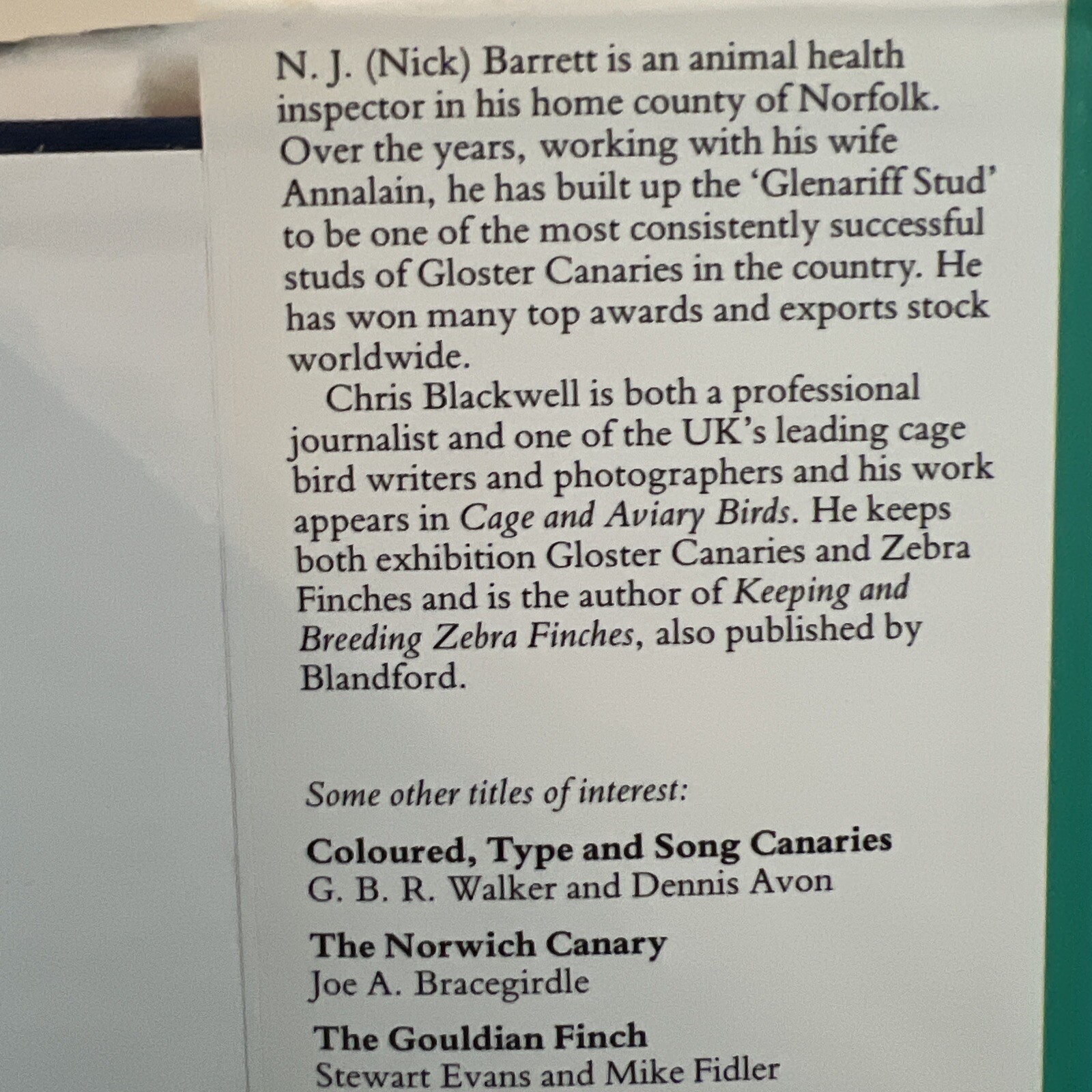 The Gloster Fancy Canary – Guide To Keeping, Breeding N.J. Barrett + C.Blackwell