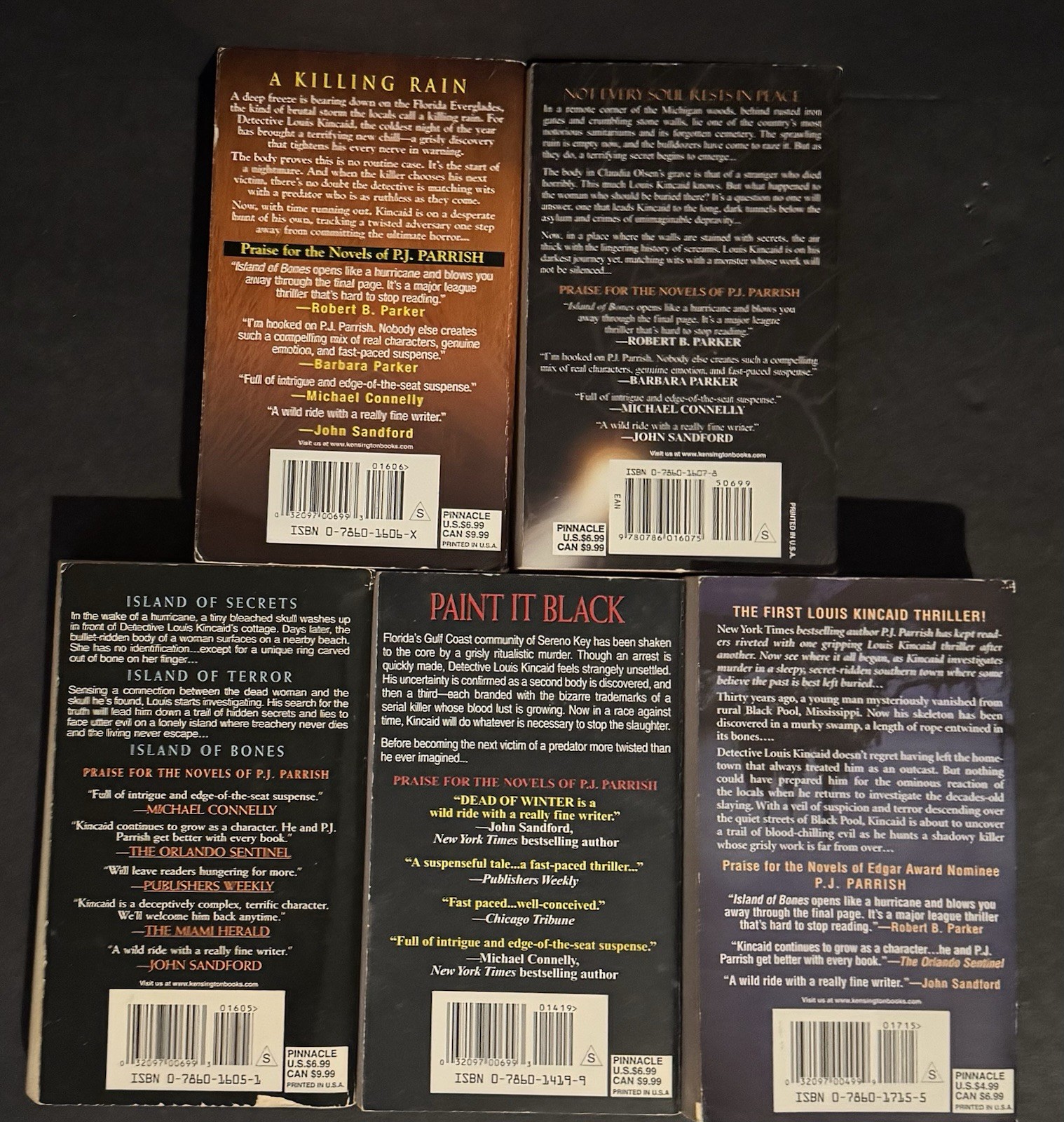 5 P.J. Parrish Books- Titles listed