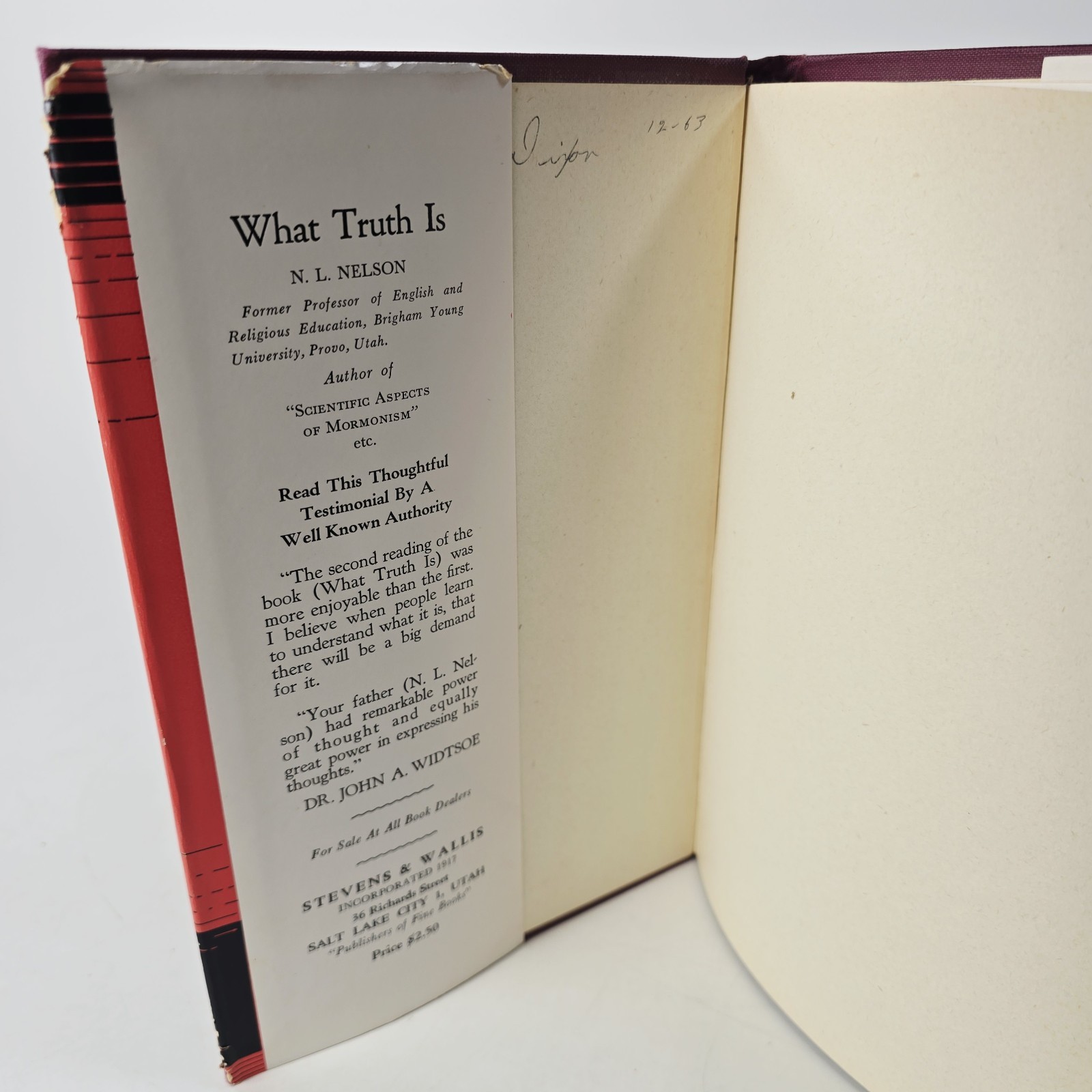 What Truth Is by N. L. Nelson – Hardcover Dust Jacket 1947