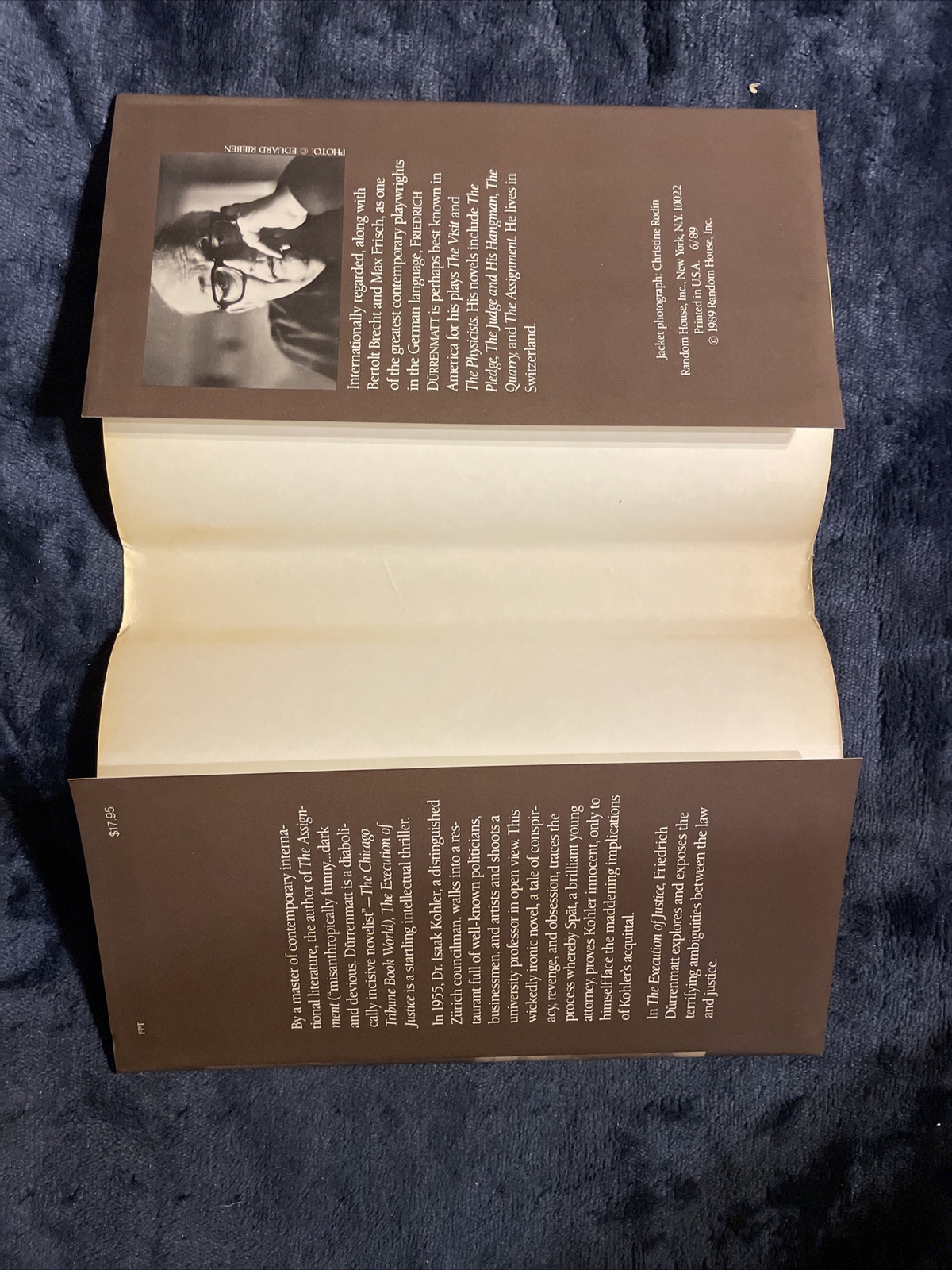 Friedrich Durrenmatt: The Execution of Justice HCDJ 1989 Random House Very Good