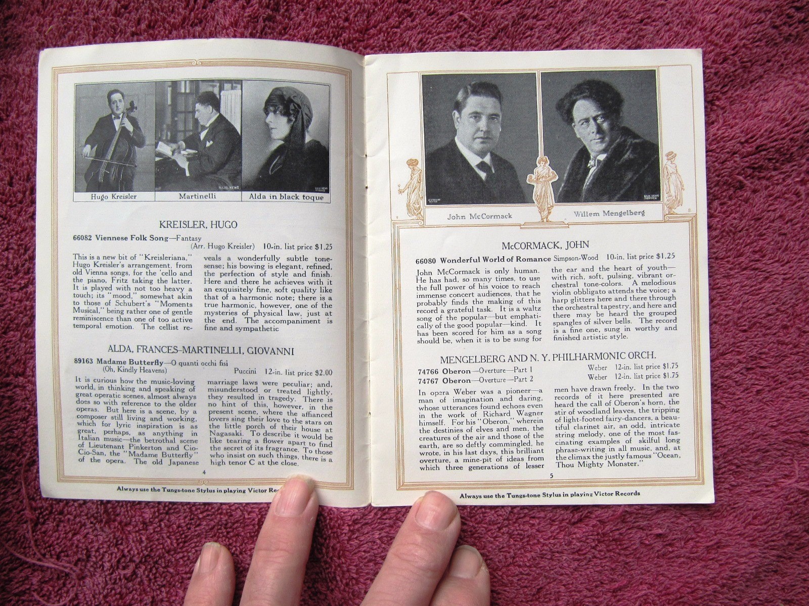 New VICTOR RECORDS Sep 1922 Ignace PADEREWSKI Piano Mengelberg Victrola CATALOG