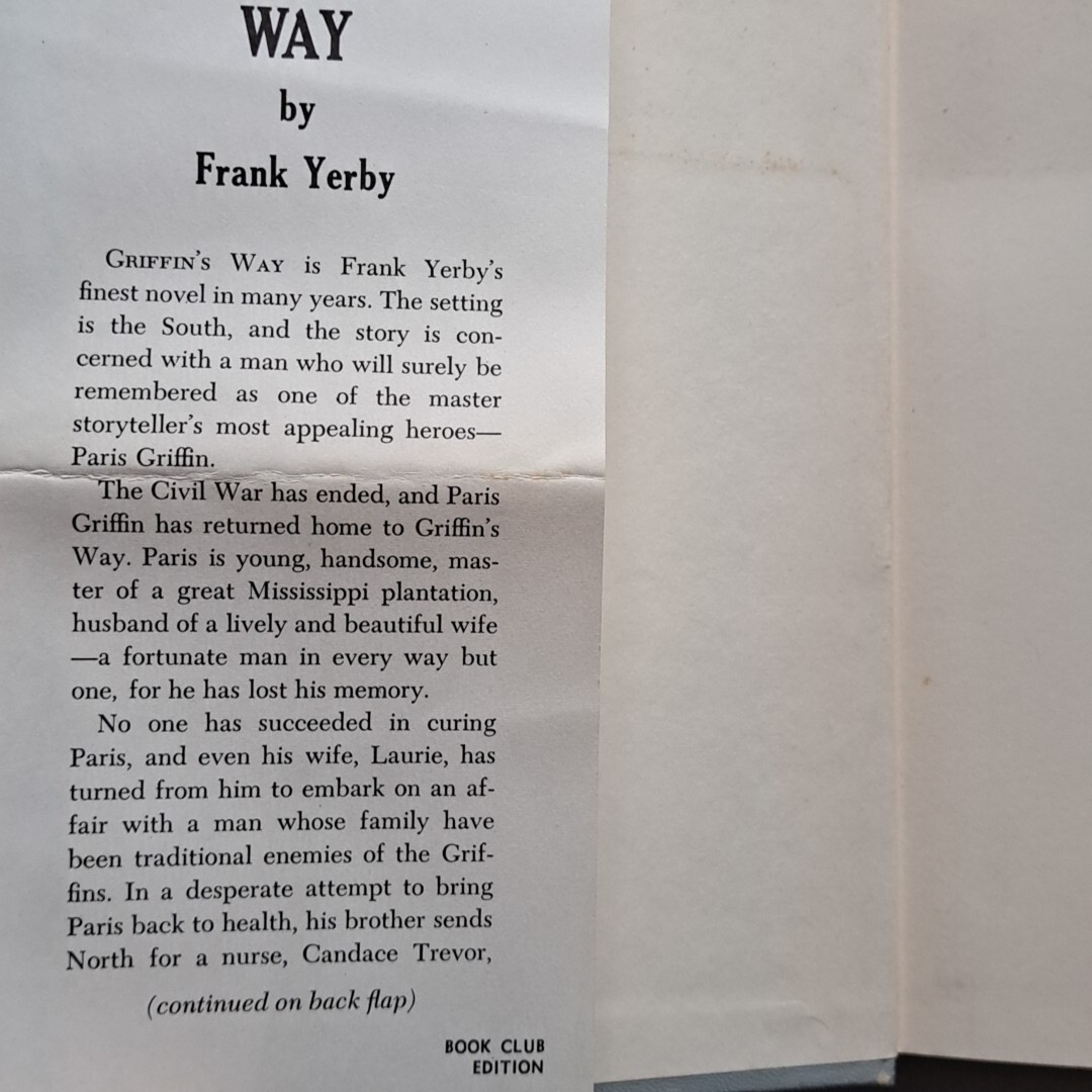 Griffins Way Frank Yerby HC DJ The Dial Press 220 Pages