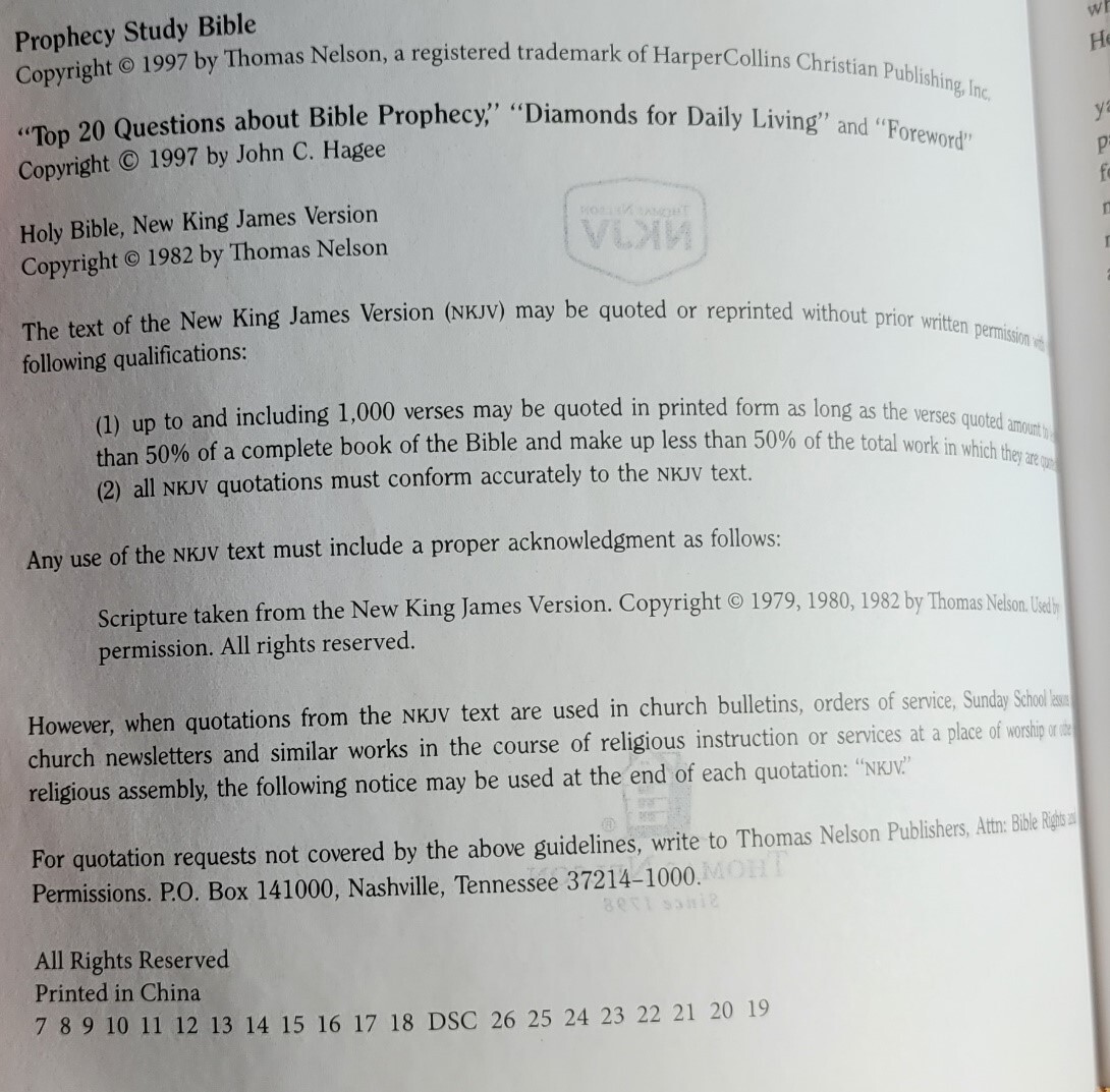 Prophecy Study Bible NKJV Black Bonded Leather JOHN HAGEE 071802981X