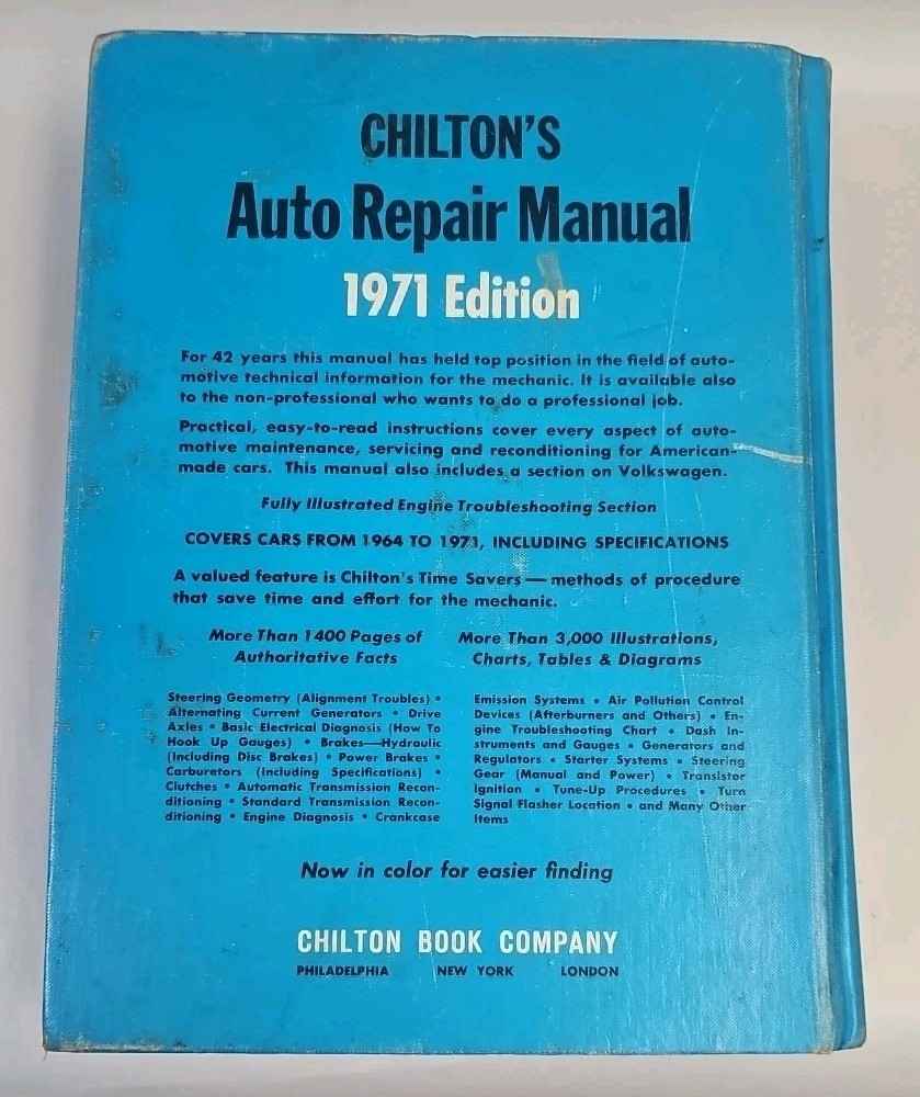 Chilton’s Auto Repair Manual 1971 American Cars 1964 to 1971 Hardcover Edition
