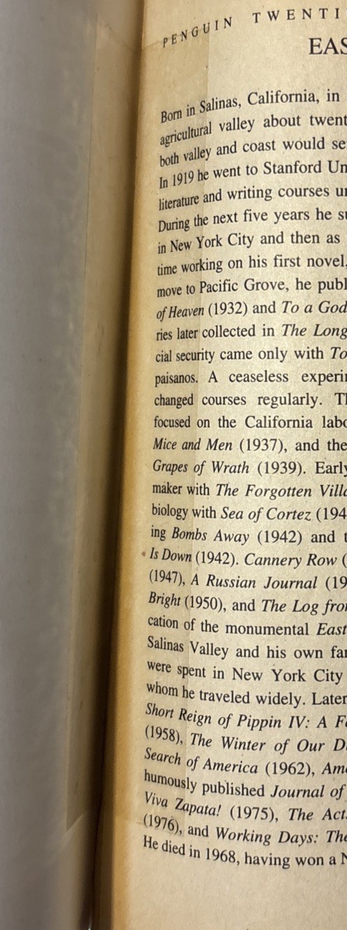 RARE East of Eden John Steinbeck Penguin 20th Century Classics 1992 Paperback