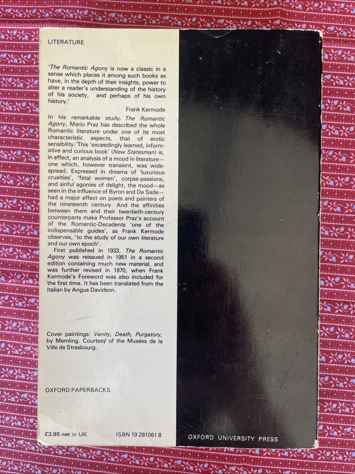 The Romantic Agony, 2nd Edition by Mario Praz, trans. A. Davidson (1979 VTG PB)