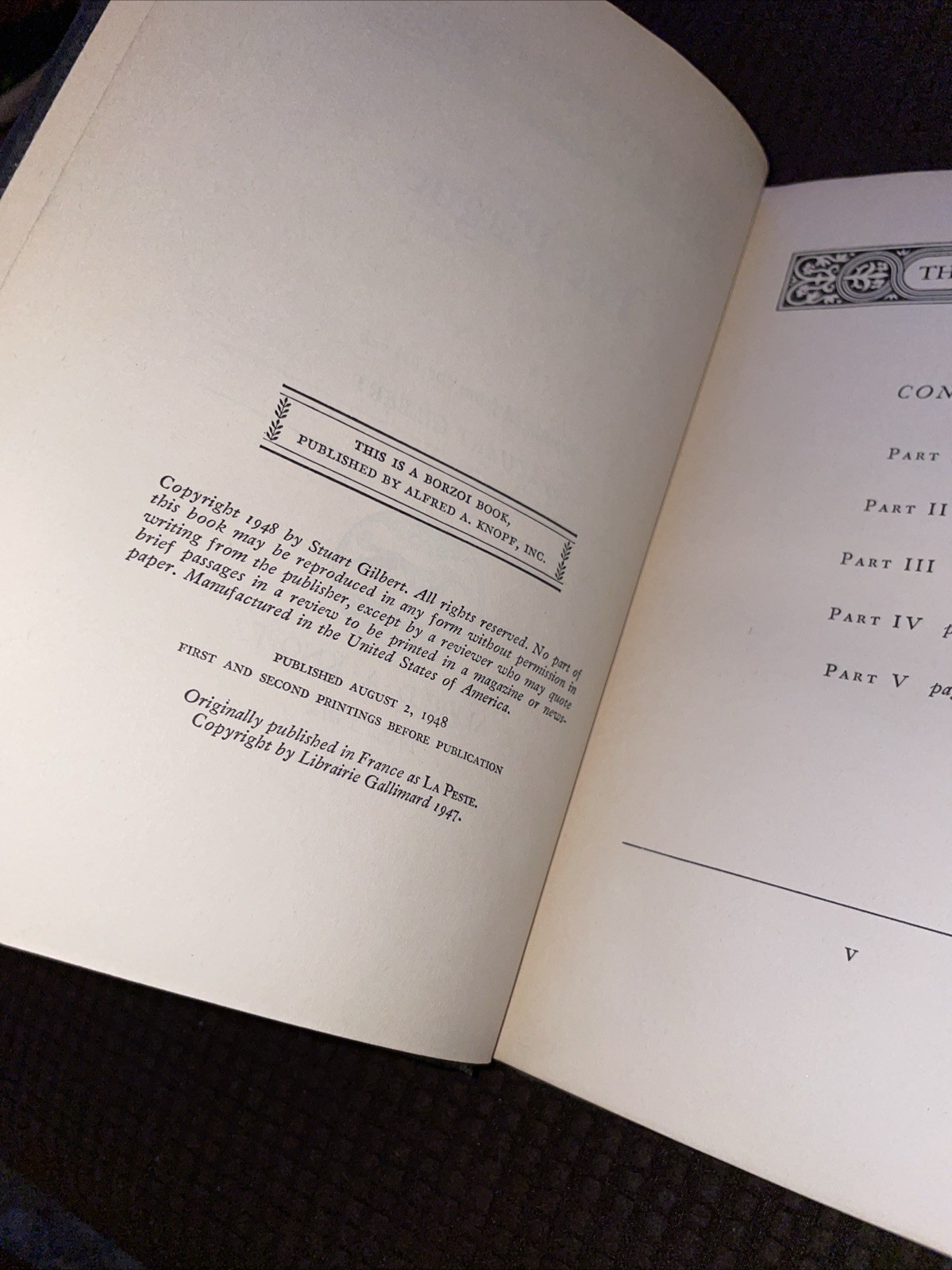 1948 – Albert Camus – The Plague – Knopf 1st US ed. 2nd pr. before pub.